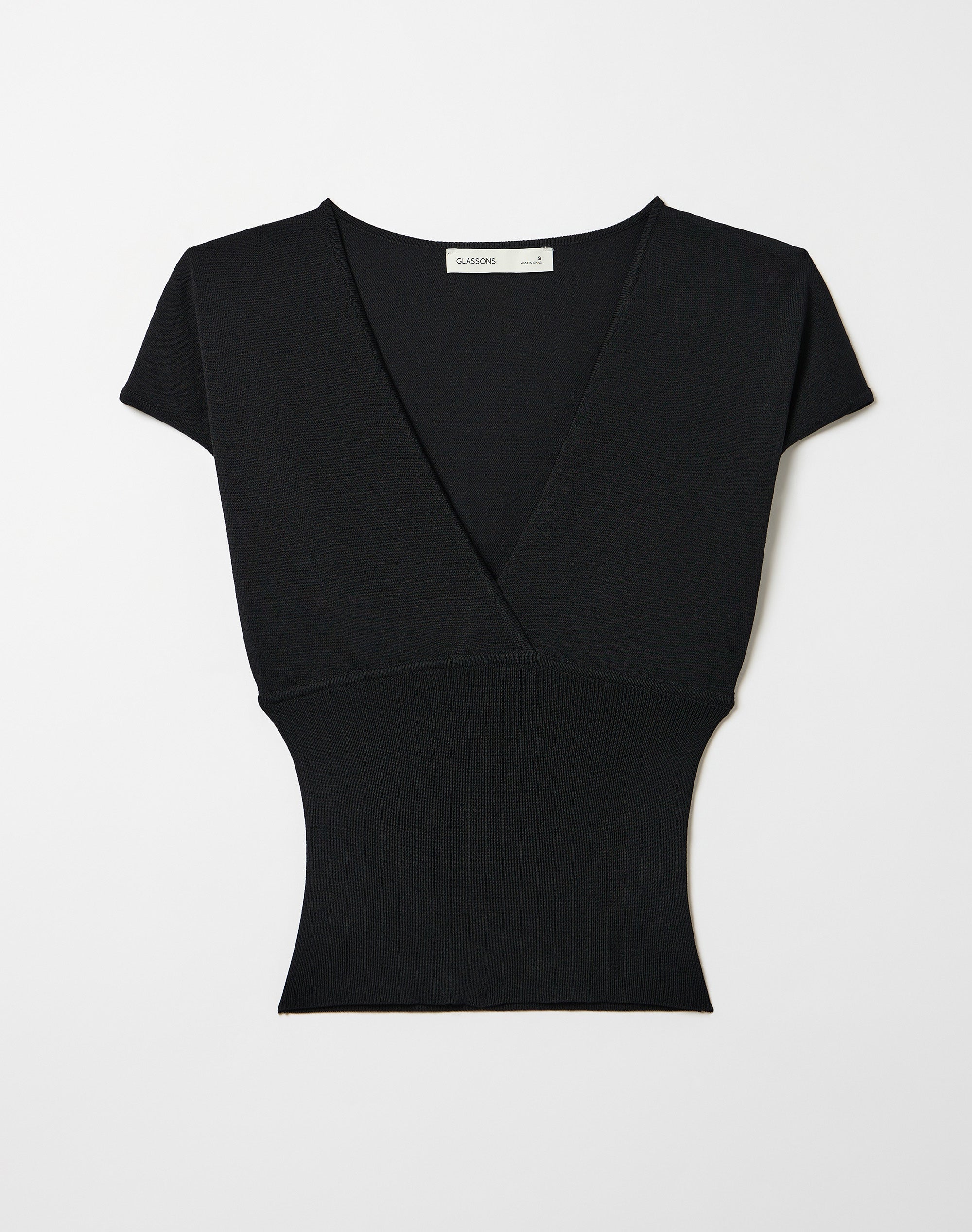 Rib Waist V Neck Knit Top in Black | Glassons US