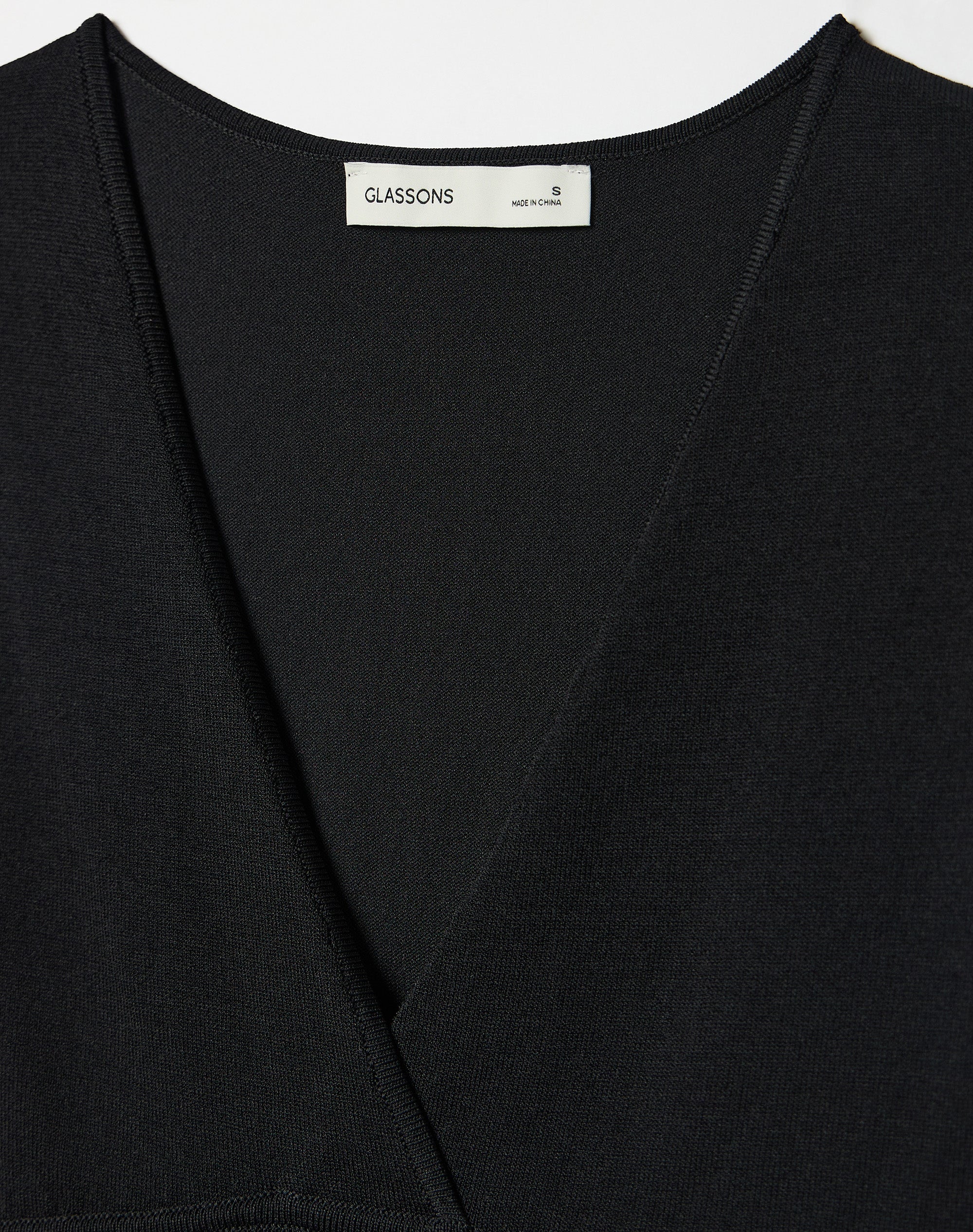 Rib Waist V Neck Knit Top in Black | Glassons US