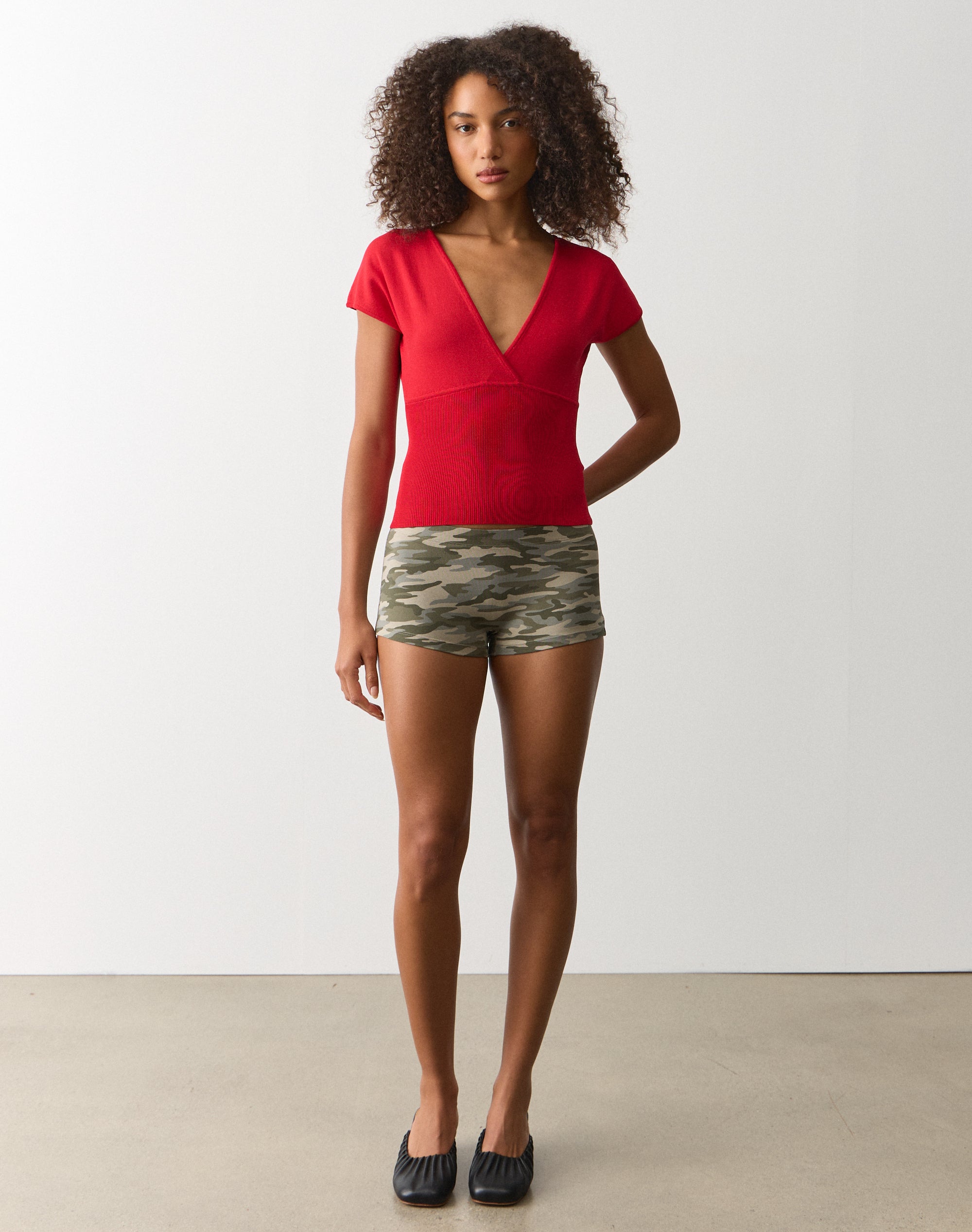 Rib Waist V Neck Knit Top in Cherry Girl | Glassons SG