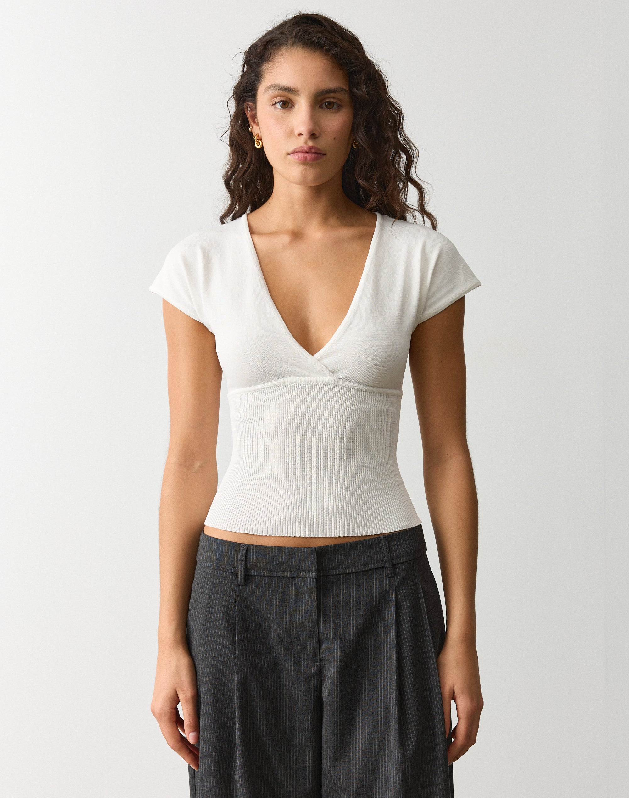 Rib Waist Boat Neck Top in Milk | Glassons US