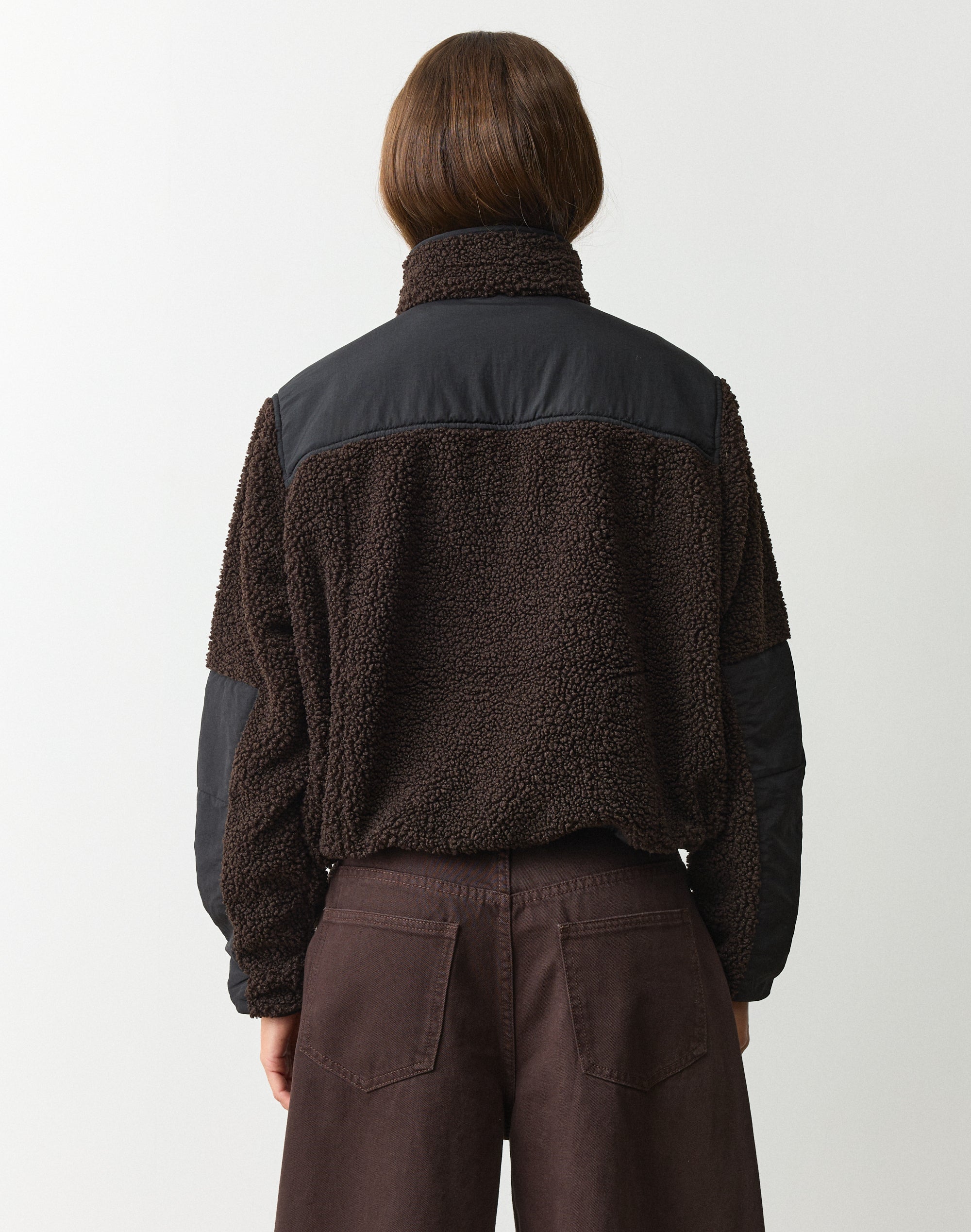 Teddy Fleece Zip Up Jacket in Choc It Up X Black | Glassons