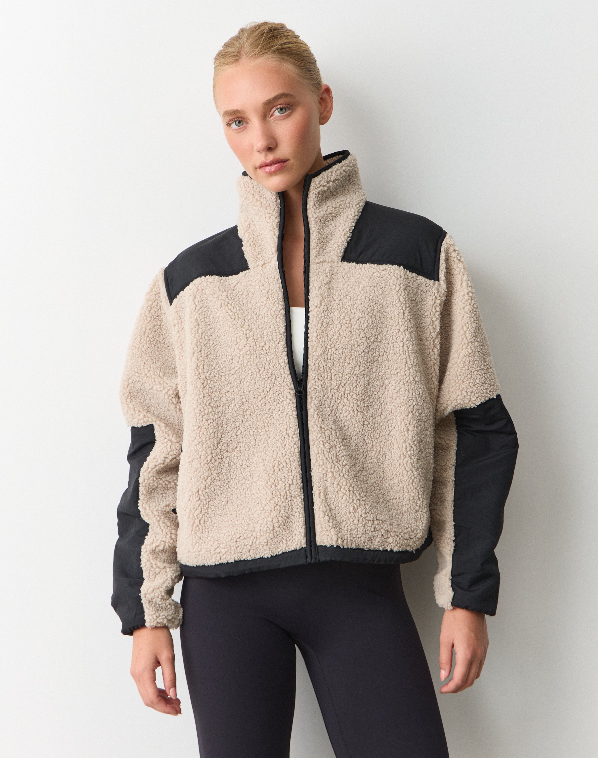 Fleece Zip Up Jacket in Black X Black | Glassons US