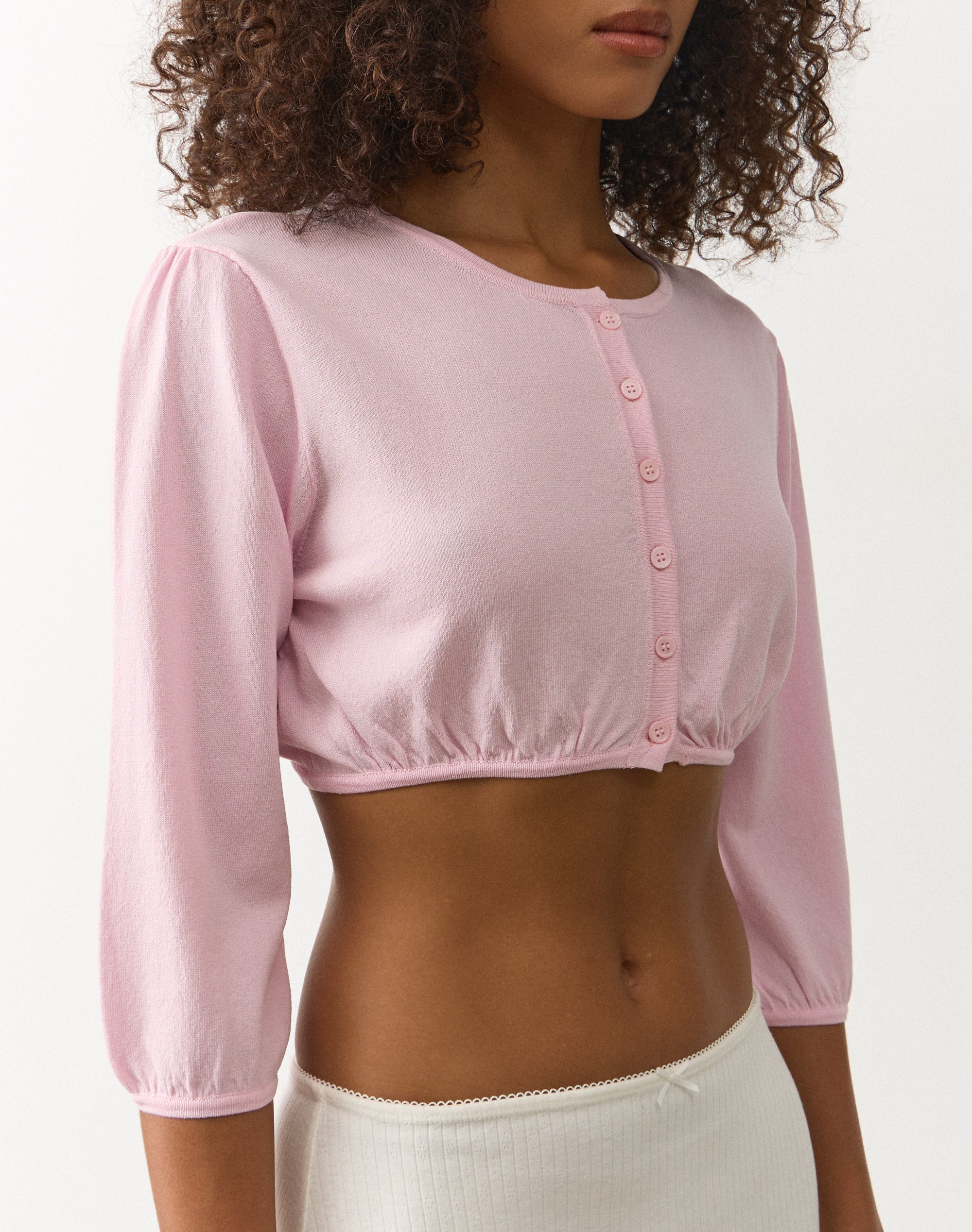 Cropped Button Up Knit Top in Cosmo Kiss | Glassons US