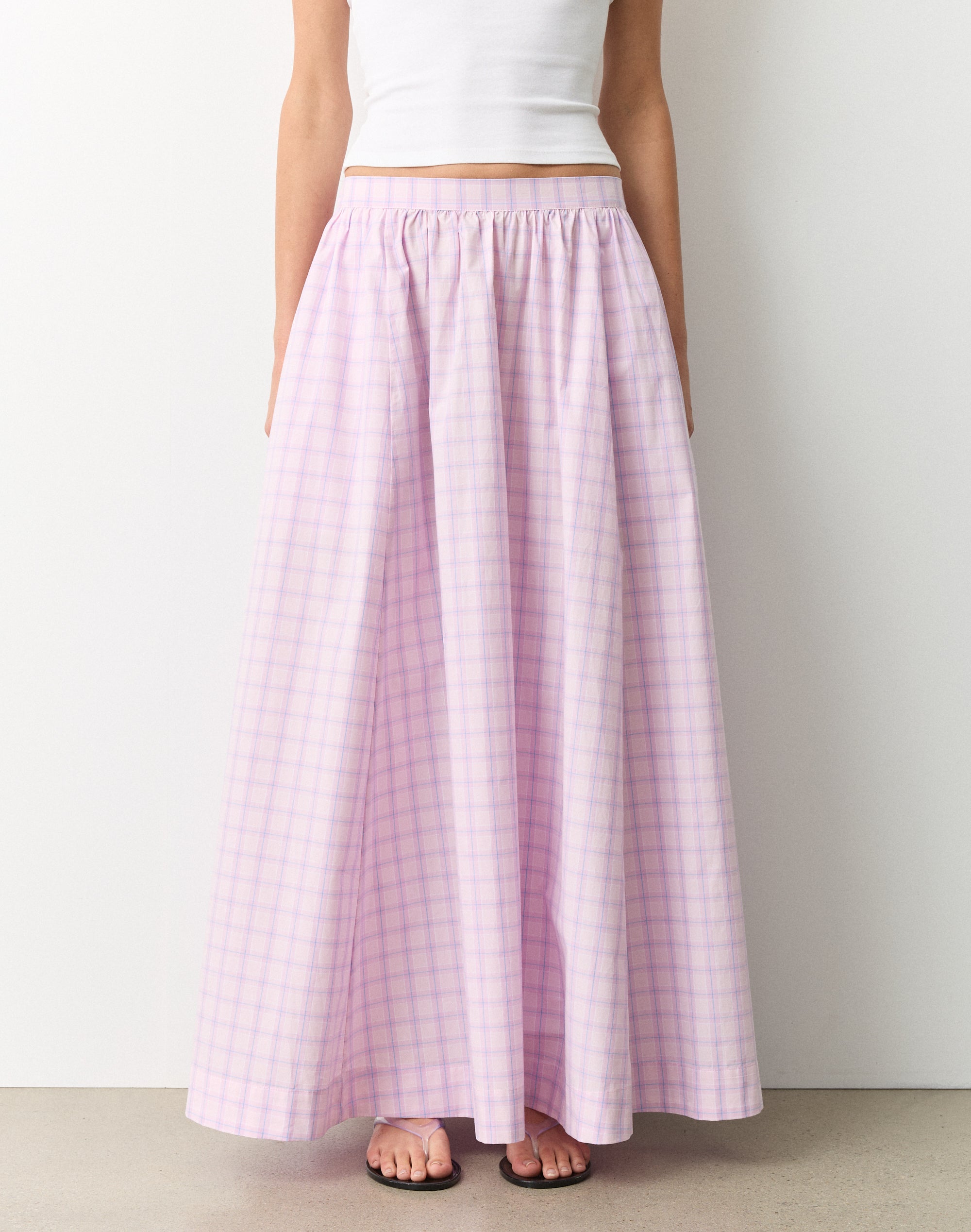 ❤︎ℳ's Gracy❤︎ Checked Rose Skirt High Rise Cotton Gathered Maxi Skirt in Romance Mystery Tama Check