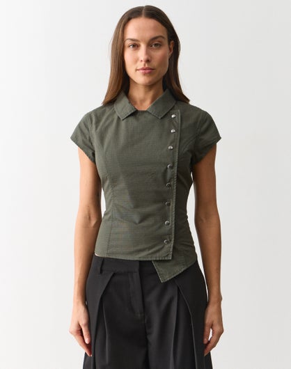 Stud Button Short Sleeve Blouse