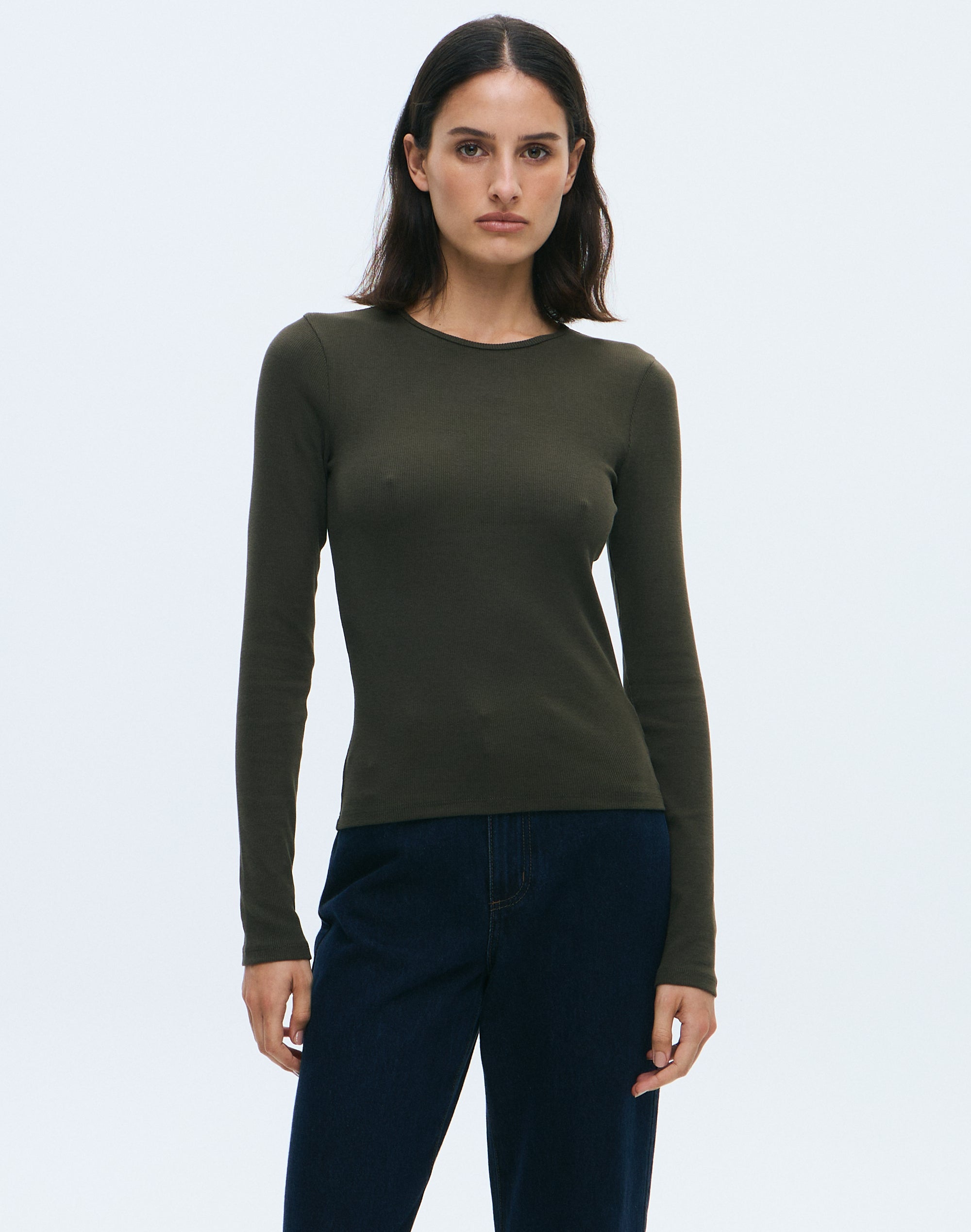 Cotton Rib Longsleeve Top in Khaching | Glassons