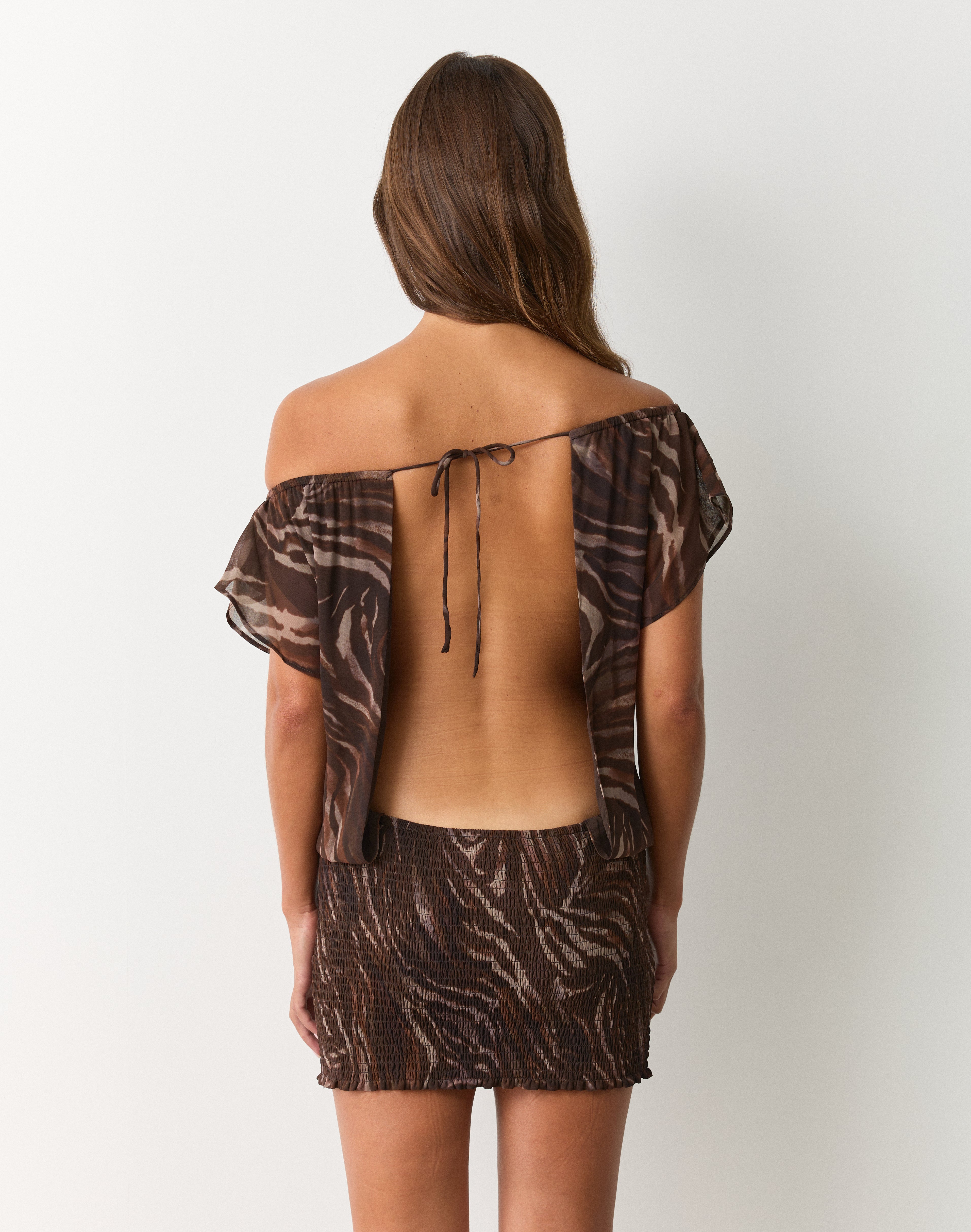 Off Shoulder Shirred Mini Dress