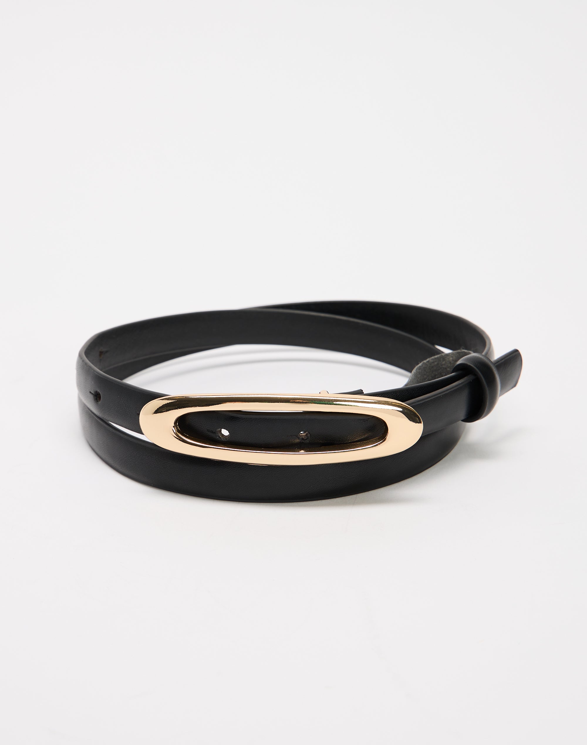 Thin Oval Buckle Belt in Black X Gold | Glassons SG