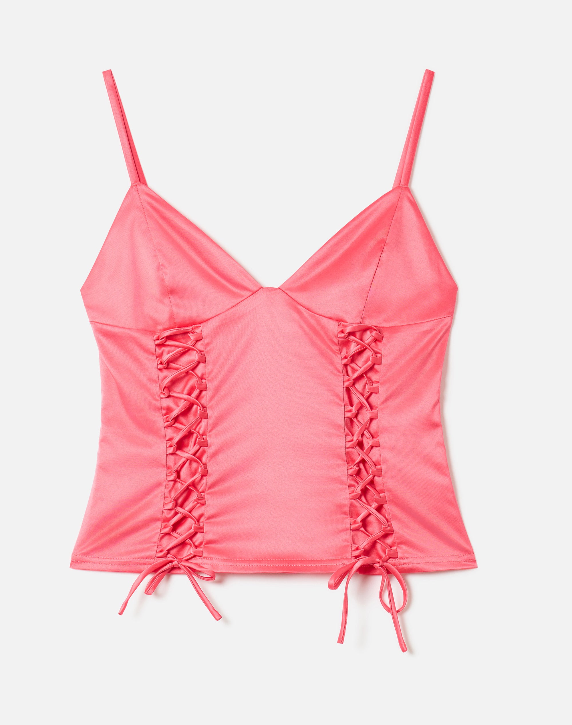 Satin Lace Up Cami in Spicy Coral | Glassons US