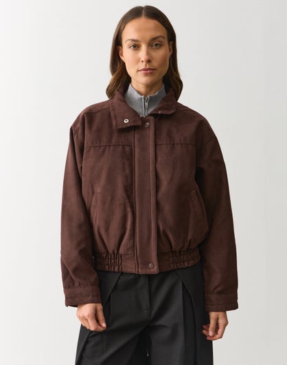 Faux Suede Funnel Neck Jacket