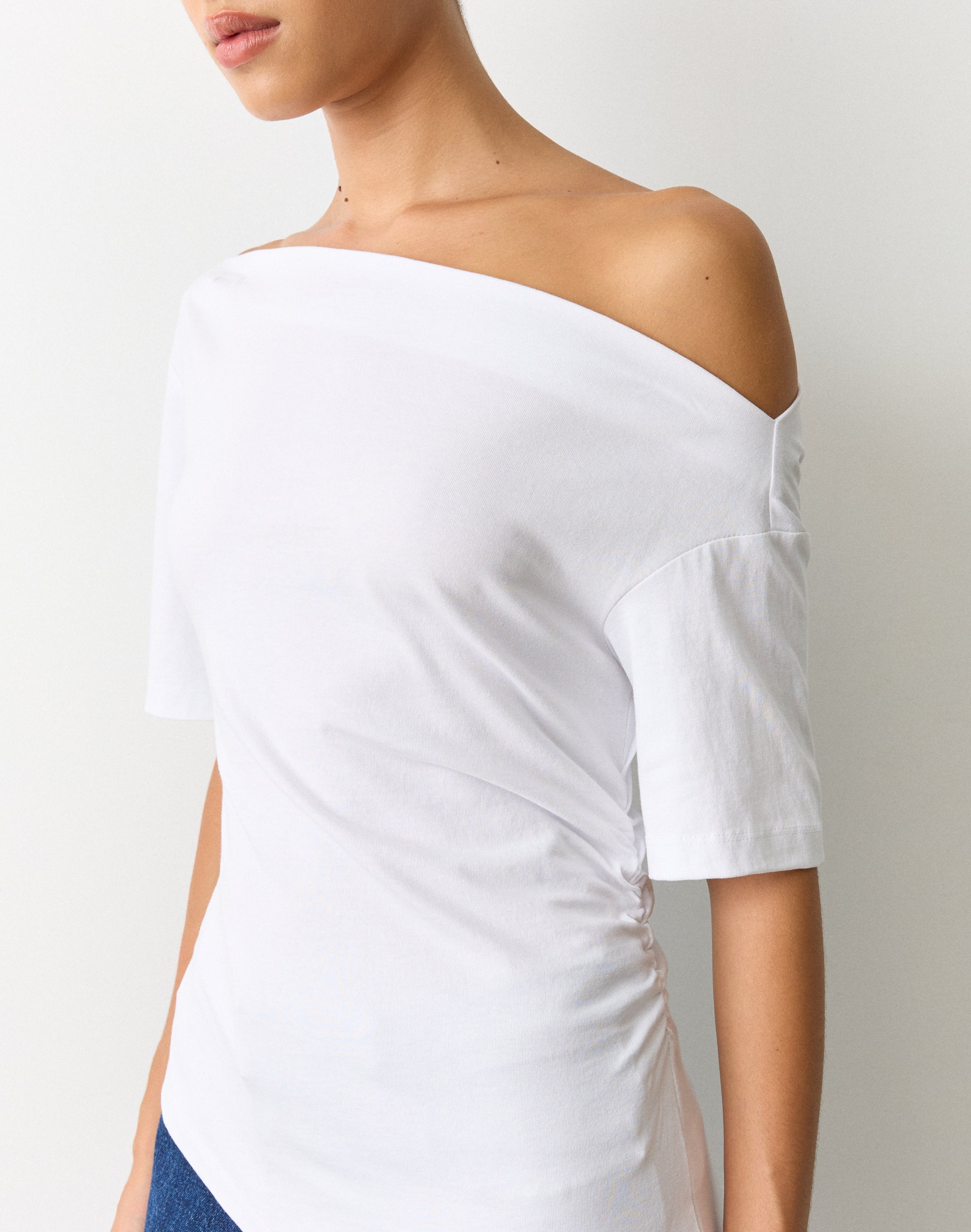 Asymmetrical Off Shoulder Tee in White | Glassons US