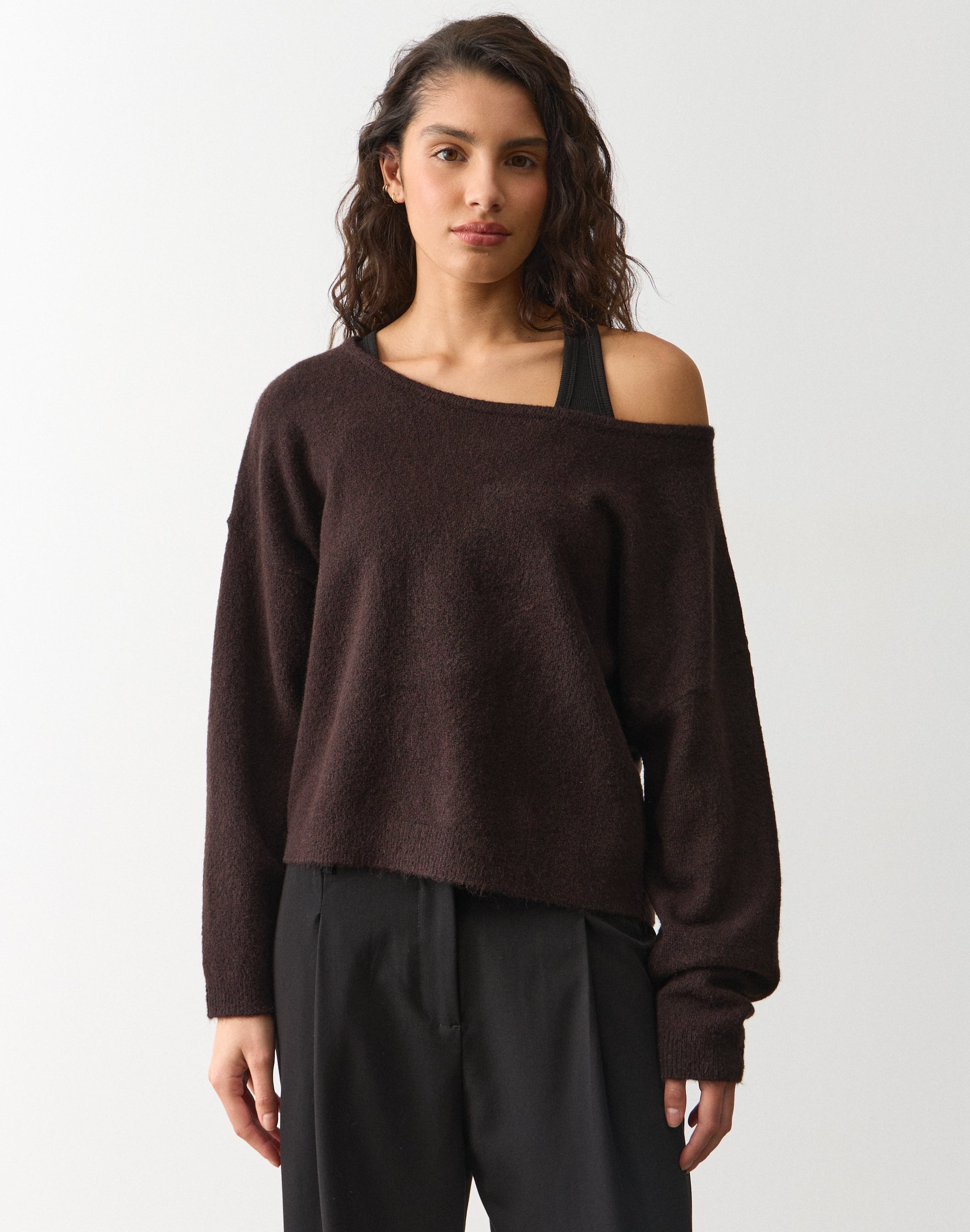 トップス DIANTE LOOSE OFF SHOULDER KNIT TOPS Off Shoulder Oversized Knit Top in Fudge Fantasy | Glassons US
