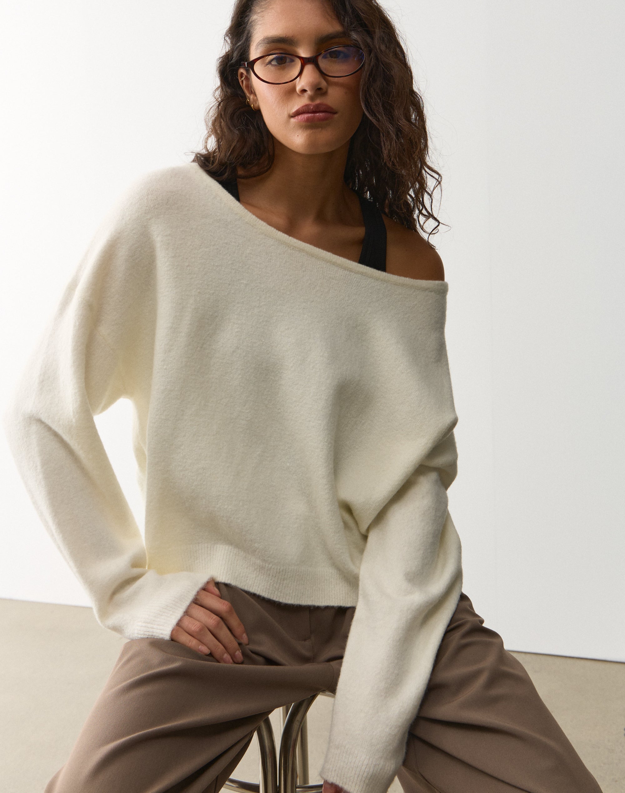 Off Shoulder Knit Long Sleeve in Milk | Glassons US