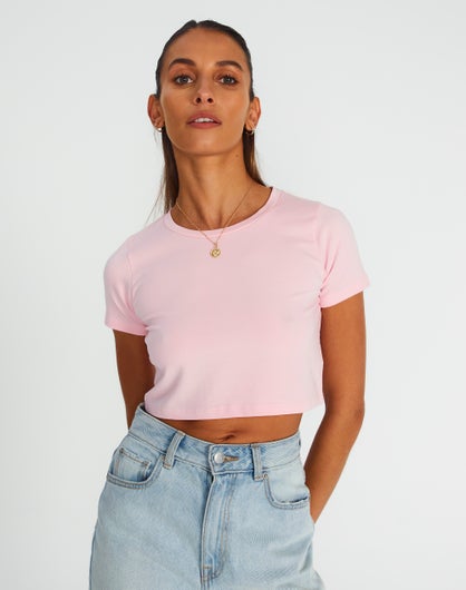 Cropped Crew Neck Tee in Perfect Pink | Glassons
