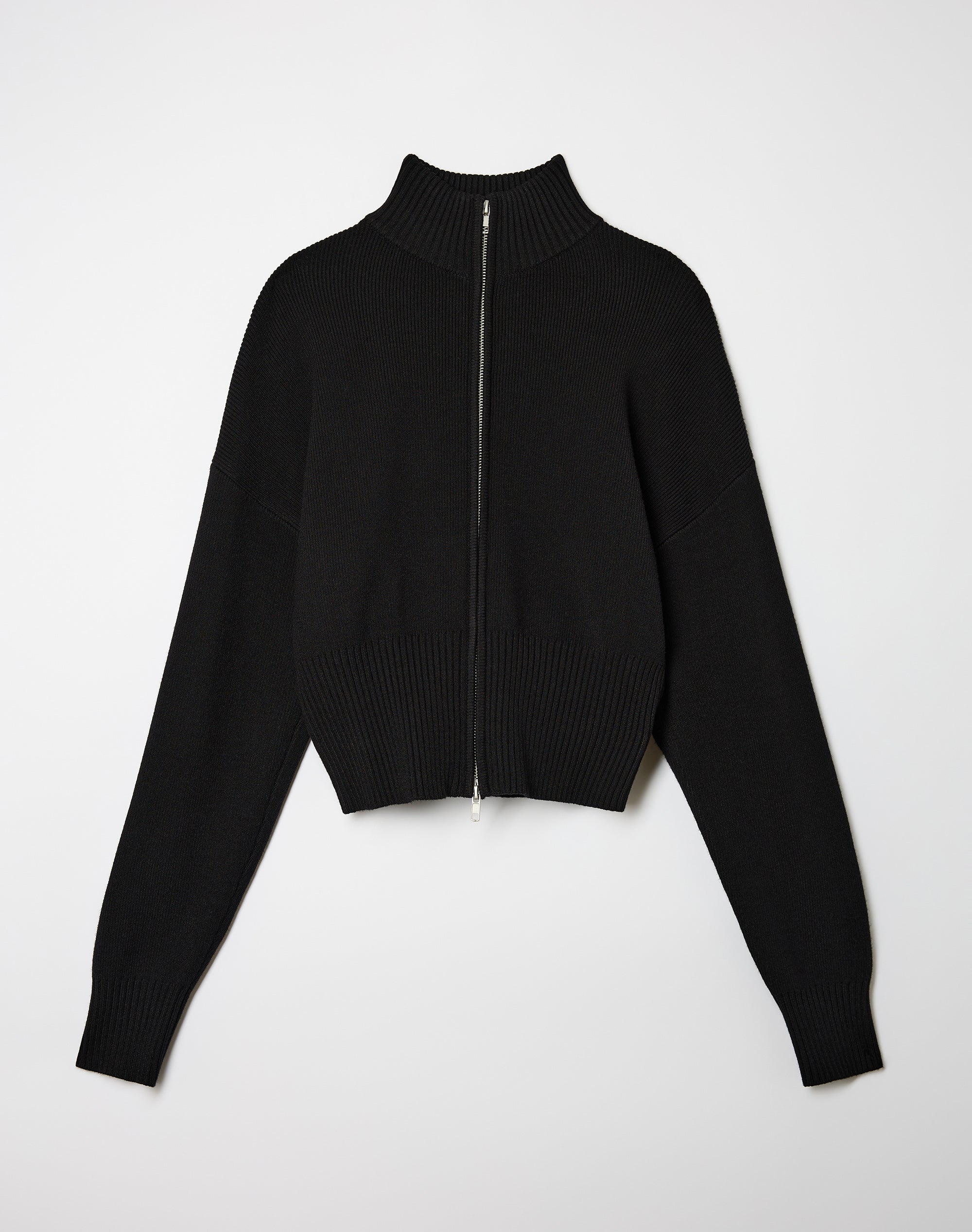Funnel Neck Zip Through Knit in Black | Glassons US