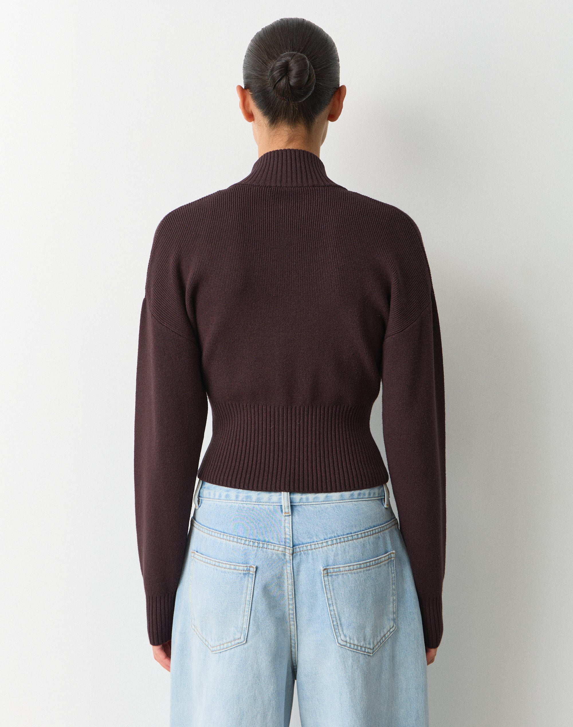 Funnel Neck Zip Through Knit in Choc It Up | Glassons US