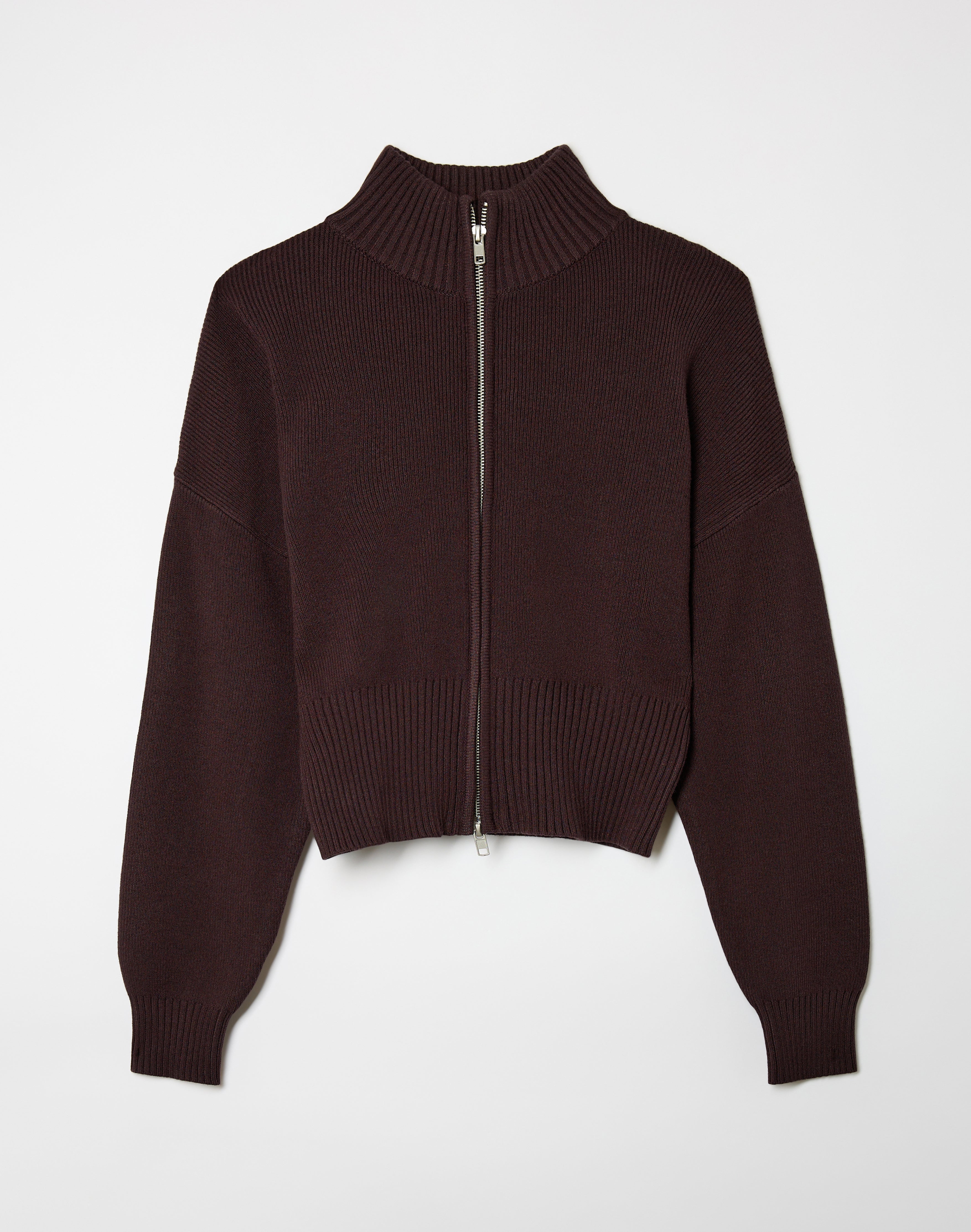 Funnel Neck Zip Through Knit in Choc It Up | Glassons US