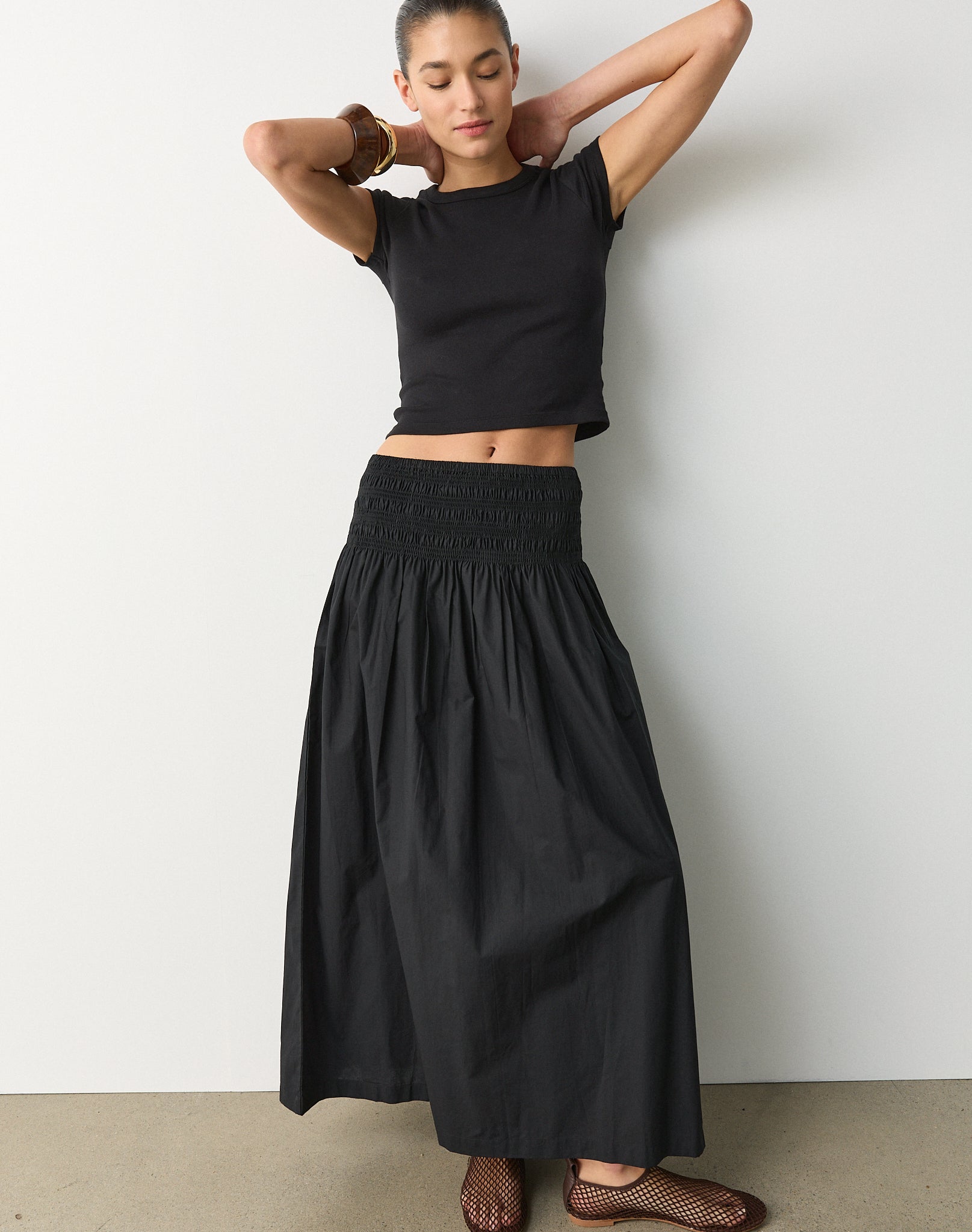 Cotton Shirred Waist Maxi Skirt in Black | Glassons AU