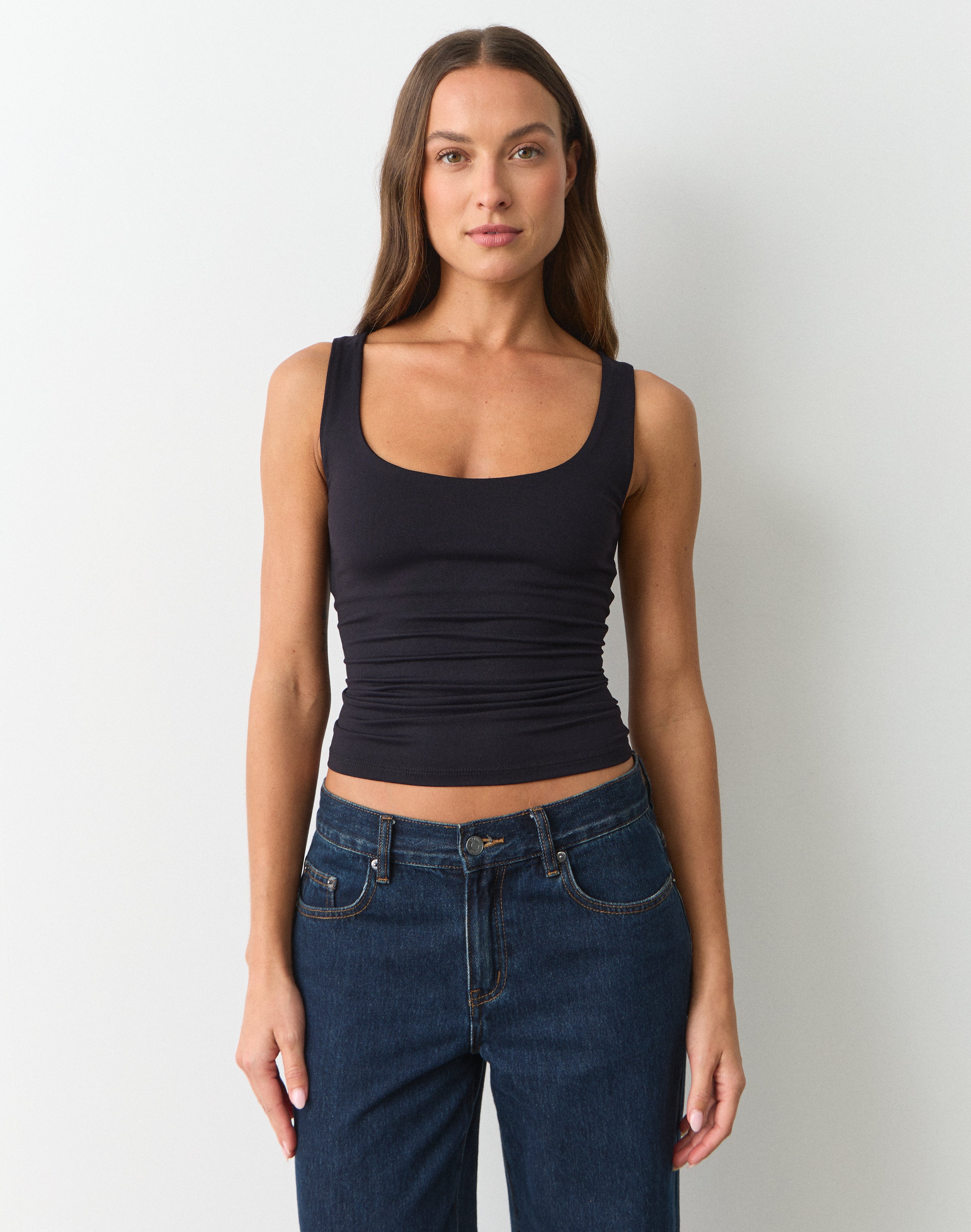Scoop Neck Supersoft Tank in Black Glassons AU