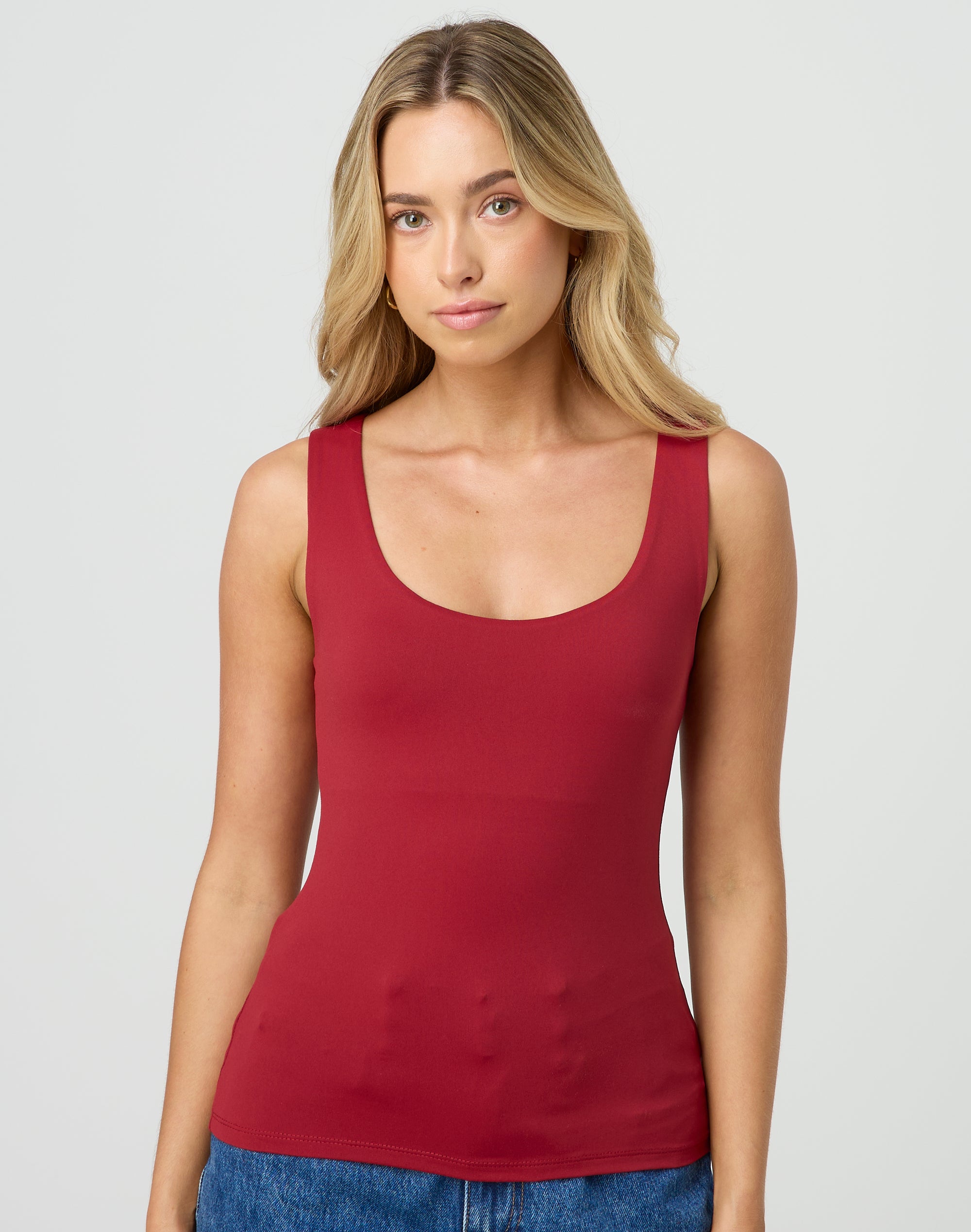 Scoop Neck Supersoft Tank in Cherry Wag