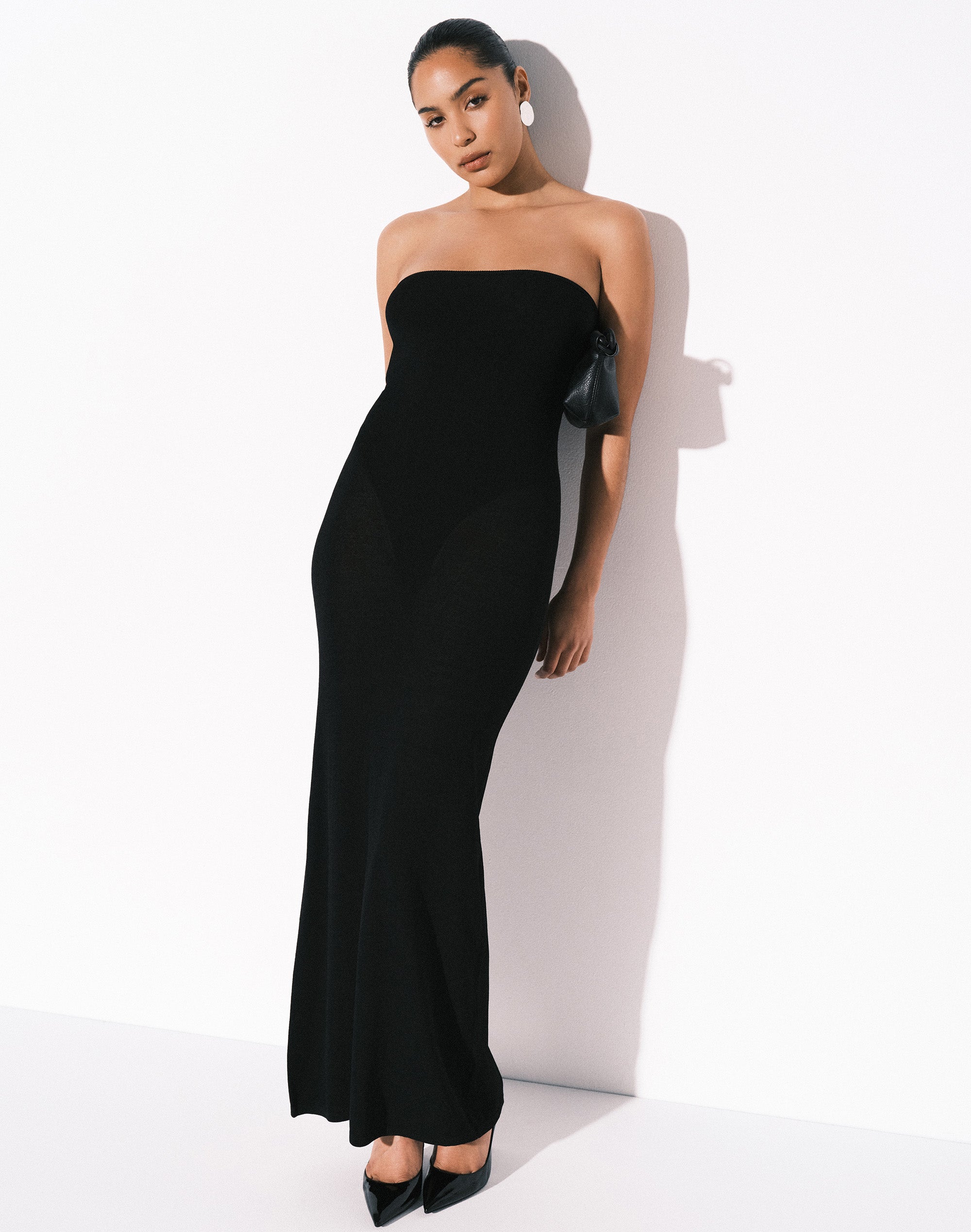 Natasha Oakley Strapless Sheer Maxi Dress in Black Glassons AU