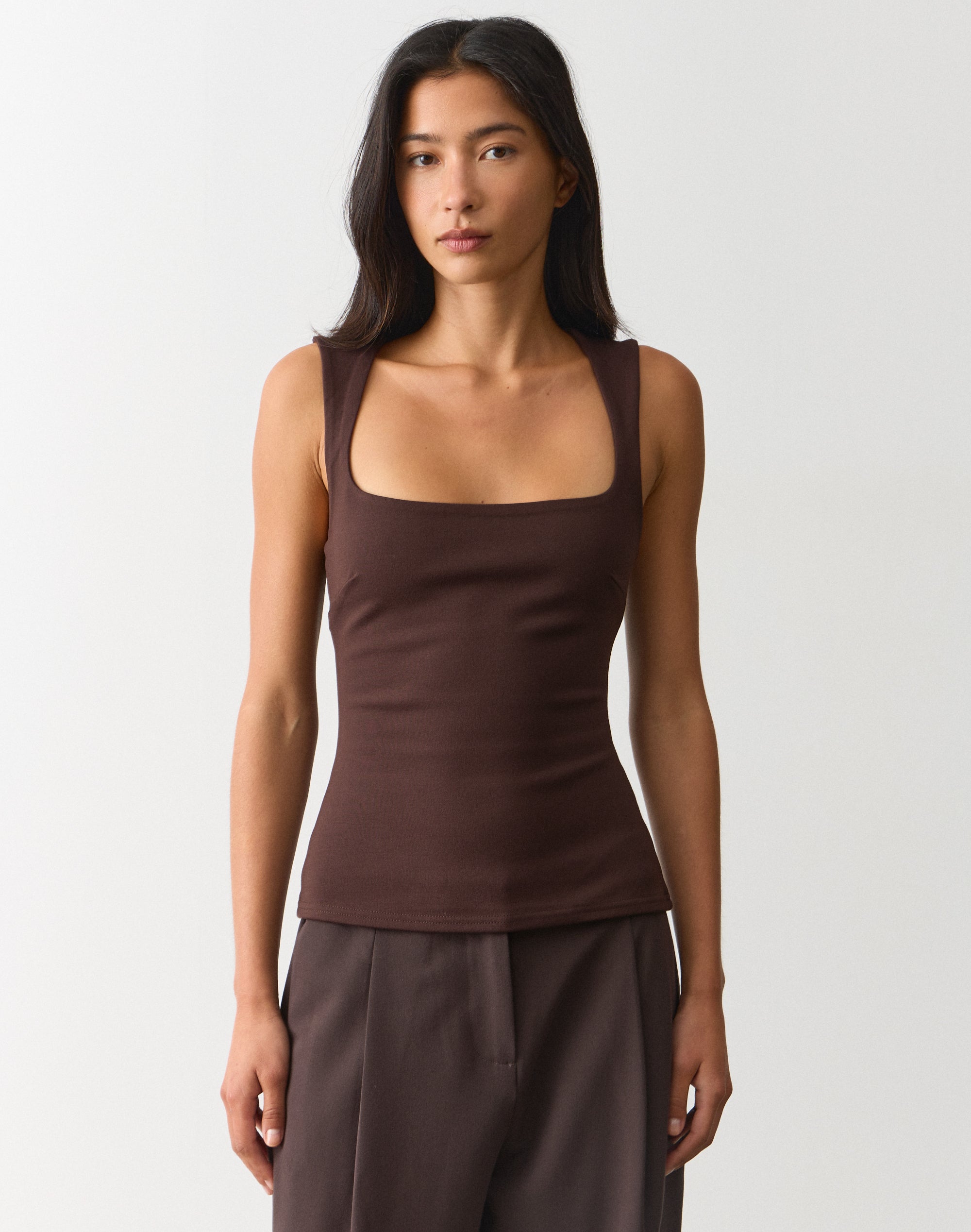 Square Neck Ponte Tank Top in Fudge Fantasy | Glassons US