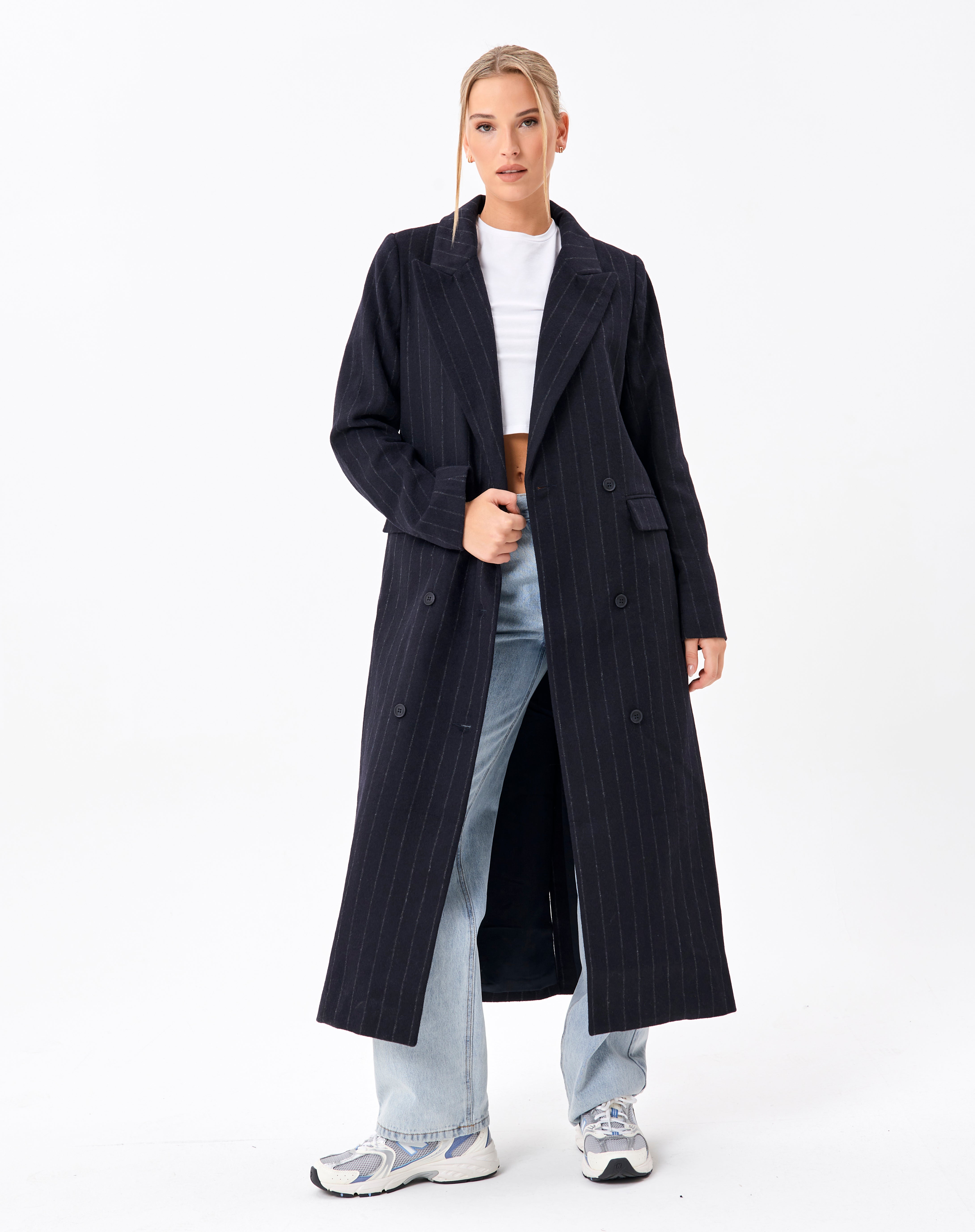 Pinstripe Longline Tailored Coat in 
