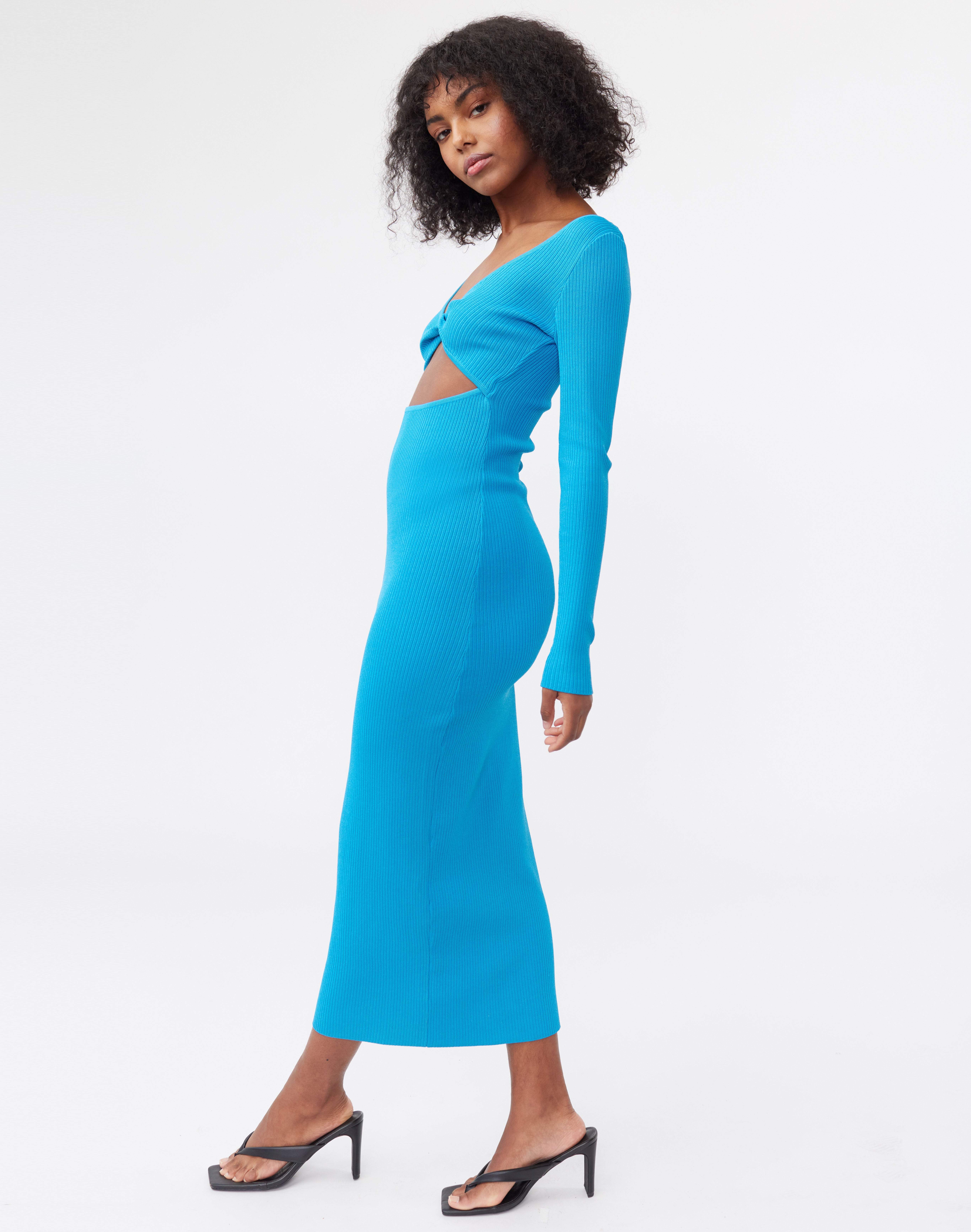 Twist Front Cut Out Knit Midi Dress in 