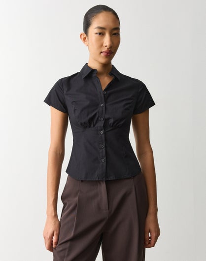 Button Up Short Sleeve Blouse