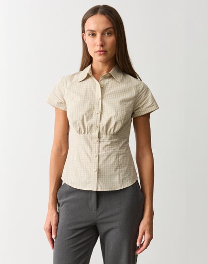 Button Up Short Sleeve Blouse