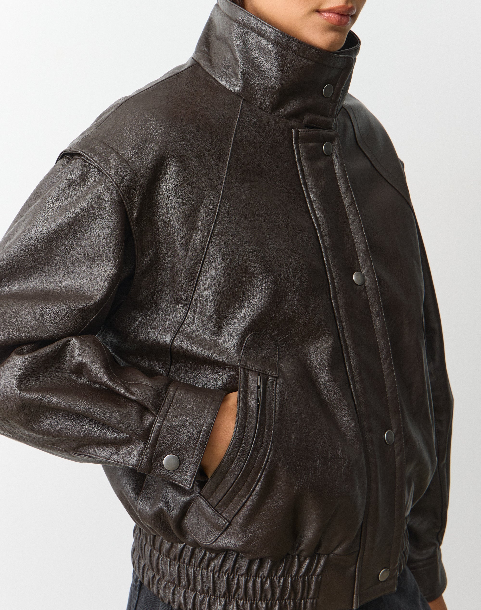 Funnel Neck Faux Leather Jacket in Molecule | Glassons SG