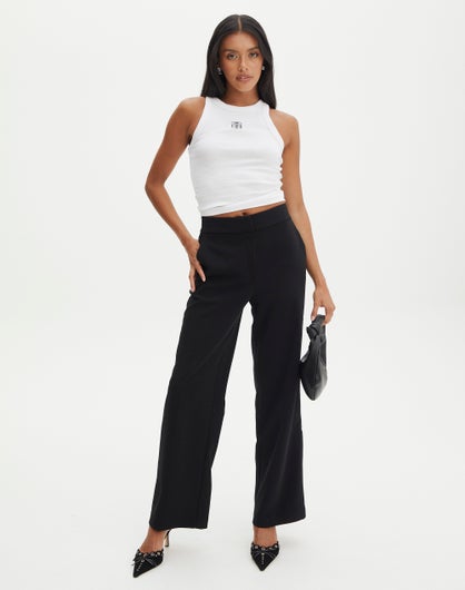 High Rise Tailored Wide Leg Panelled Pant in White