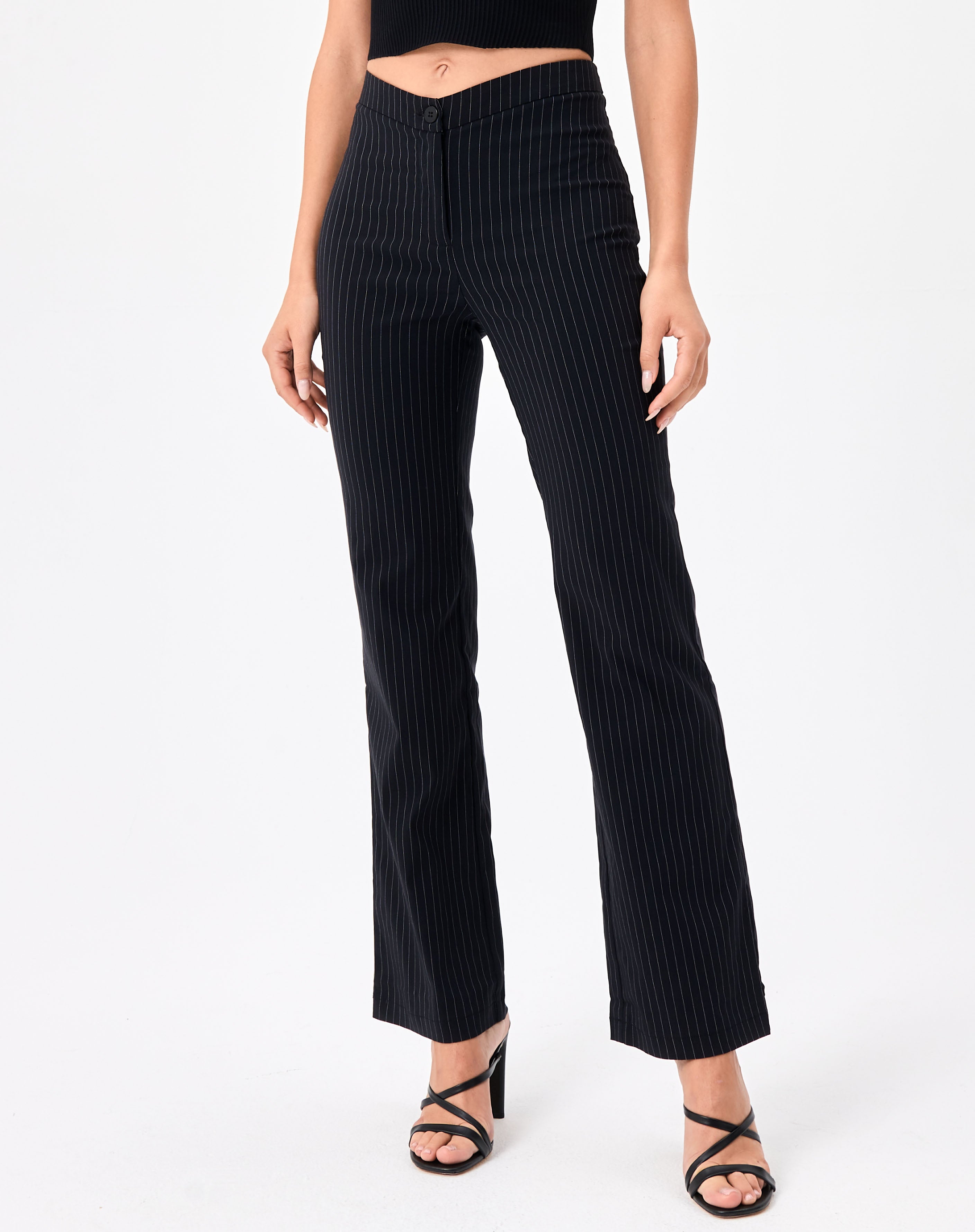 V Front Pinstripe Straight Leg Pant in 