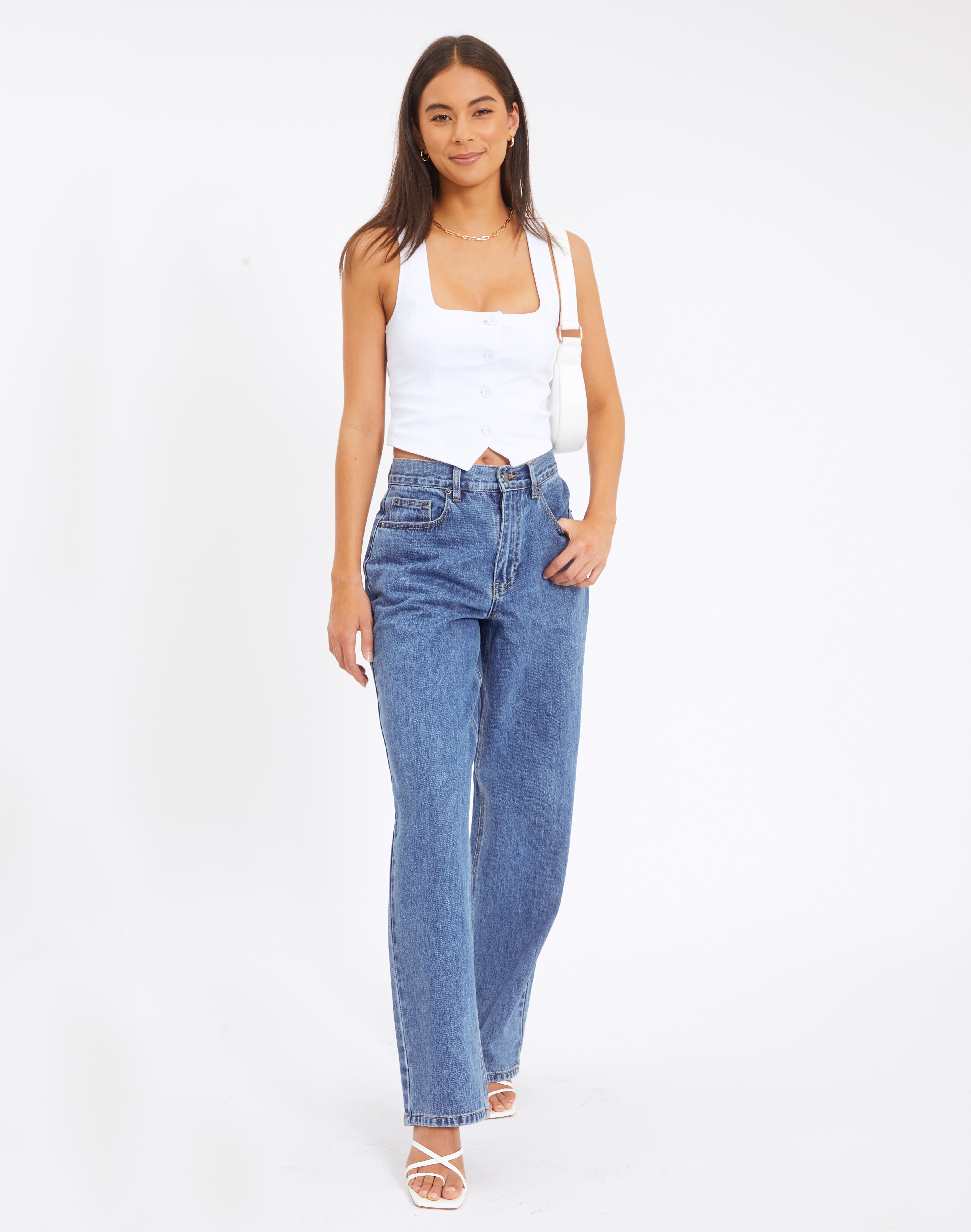 Square Neck Vest Top in White | Glassons