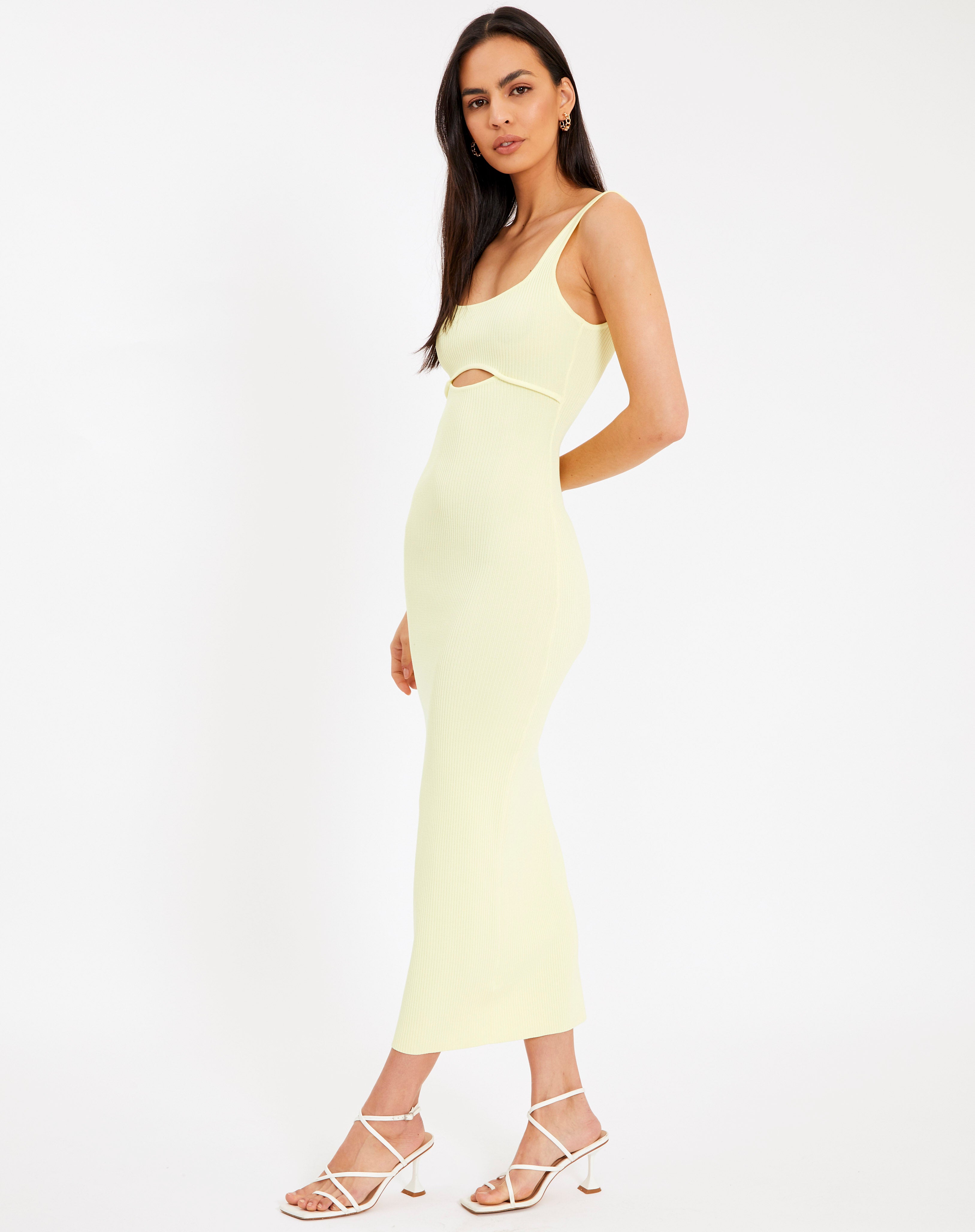 Cut Out Contrast Trim Knit Midi Dress 
