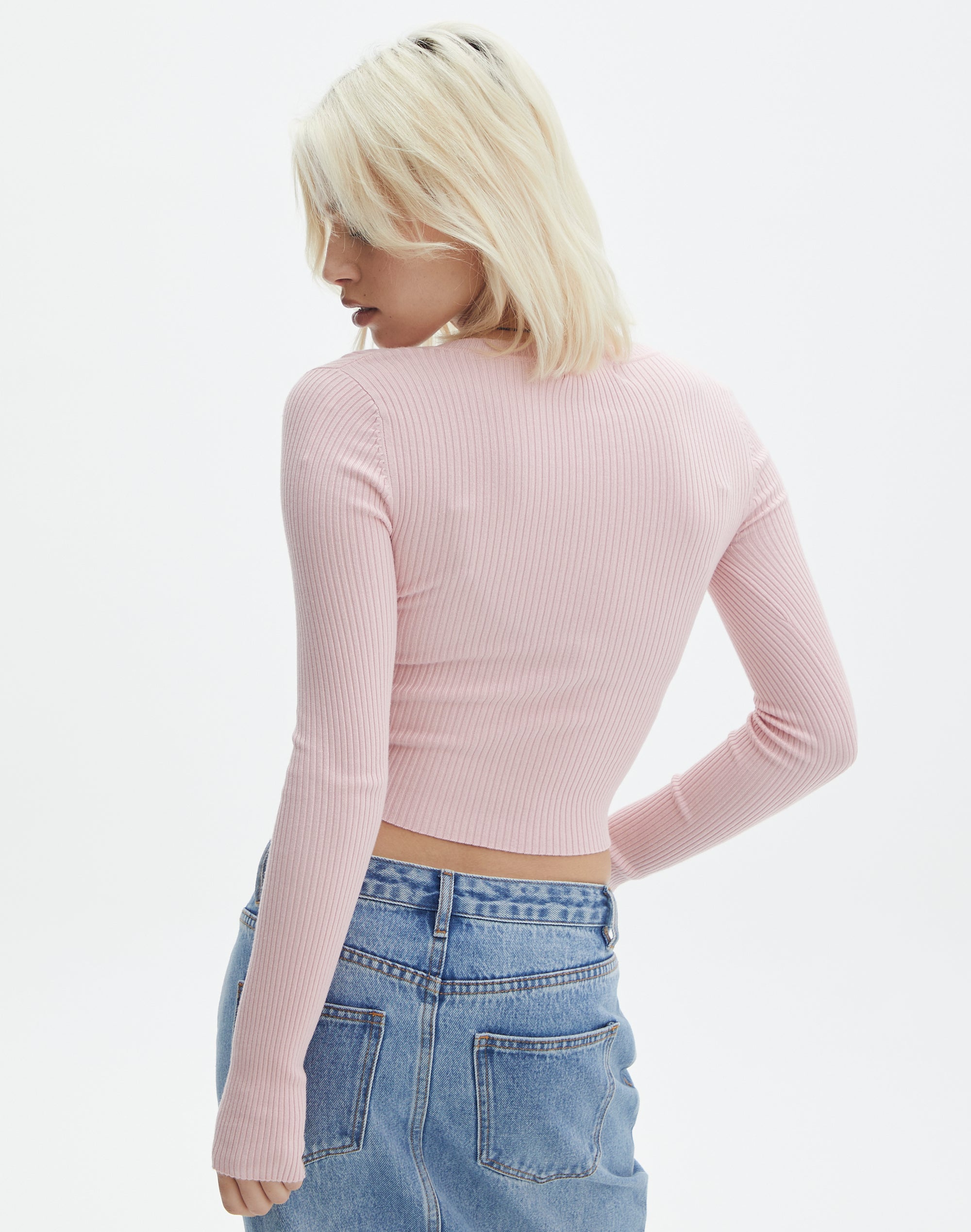 Long Sleeve Ribbed Knit Top in Milk