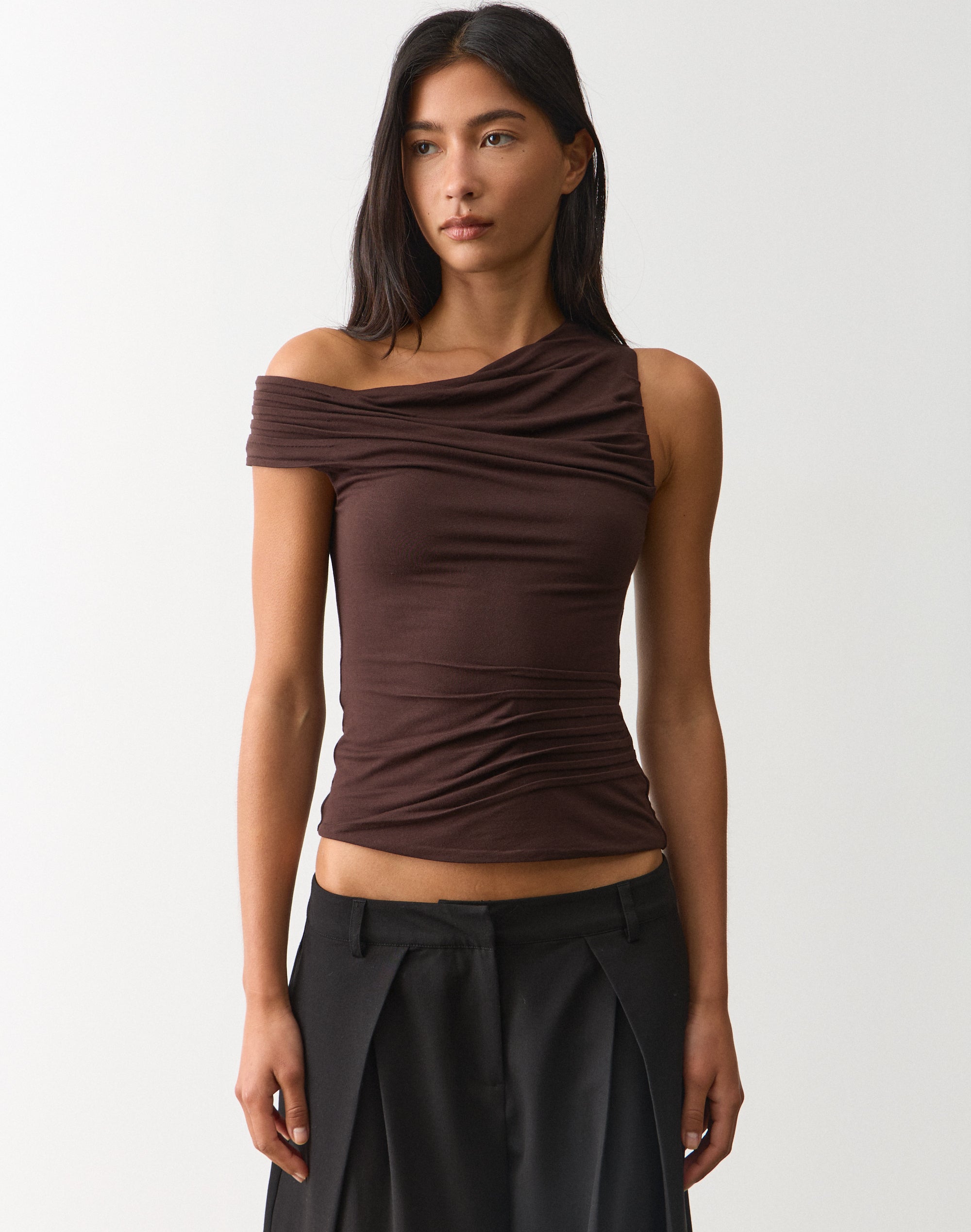 Off Shoulder Ruched Top in Choc It Up | Glassons
