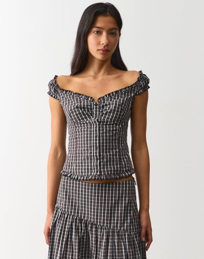 Gingham Frill Button Up Blouse