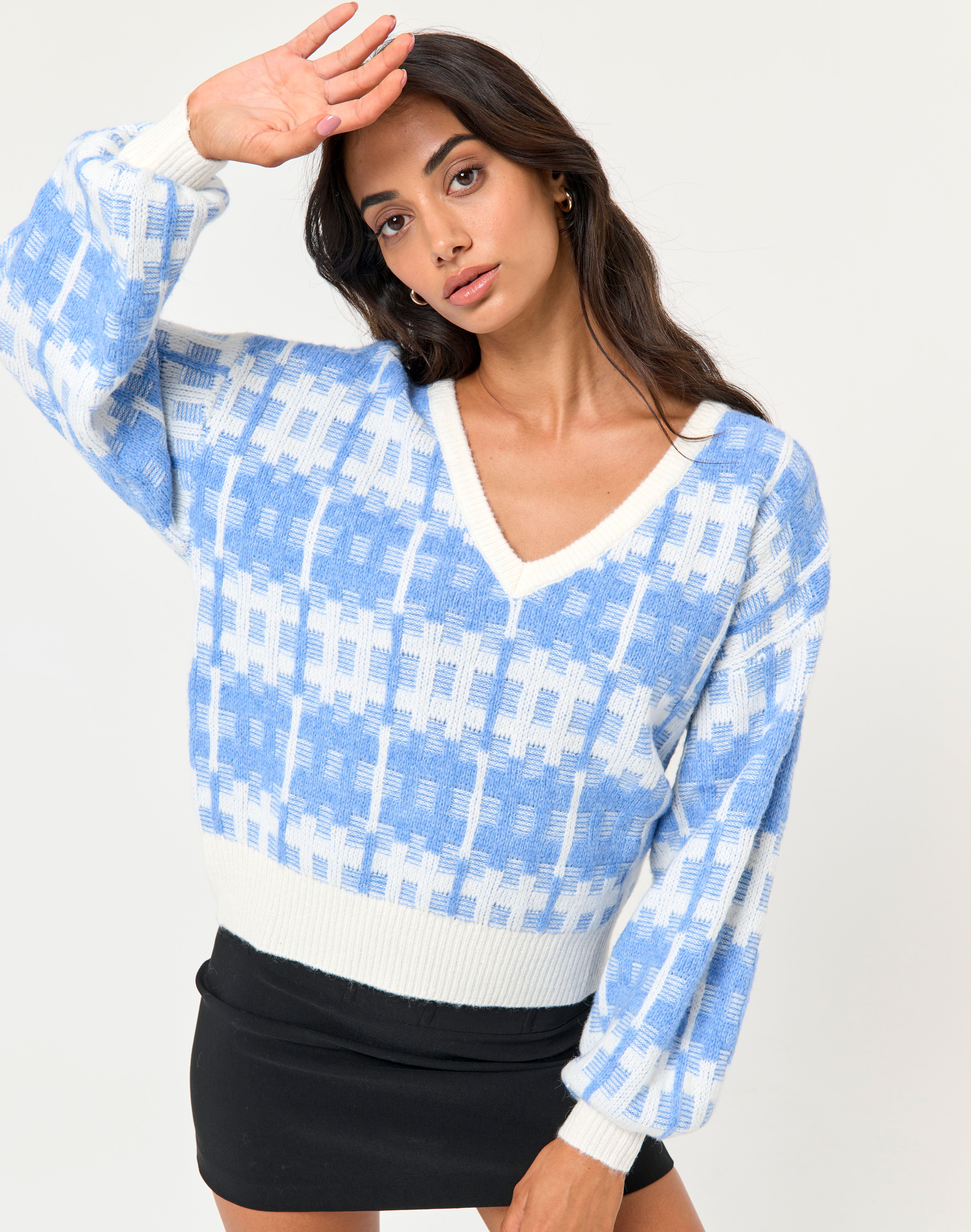 v neck blue jumper