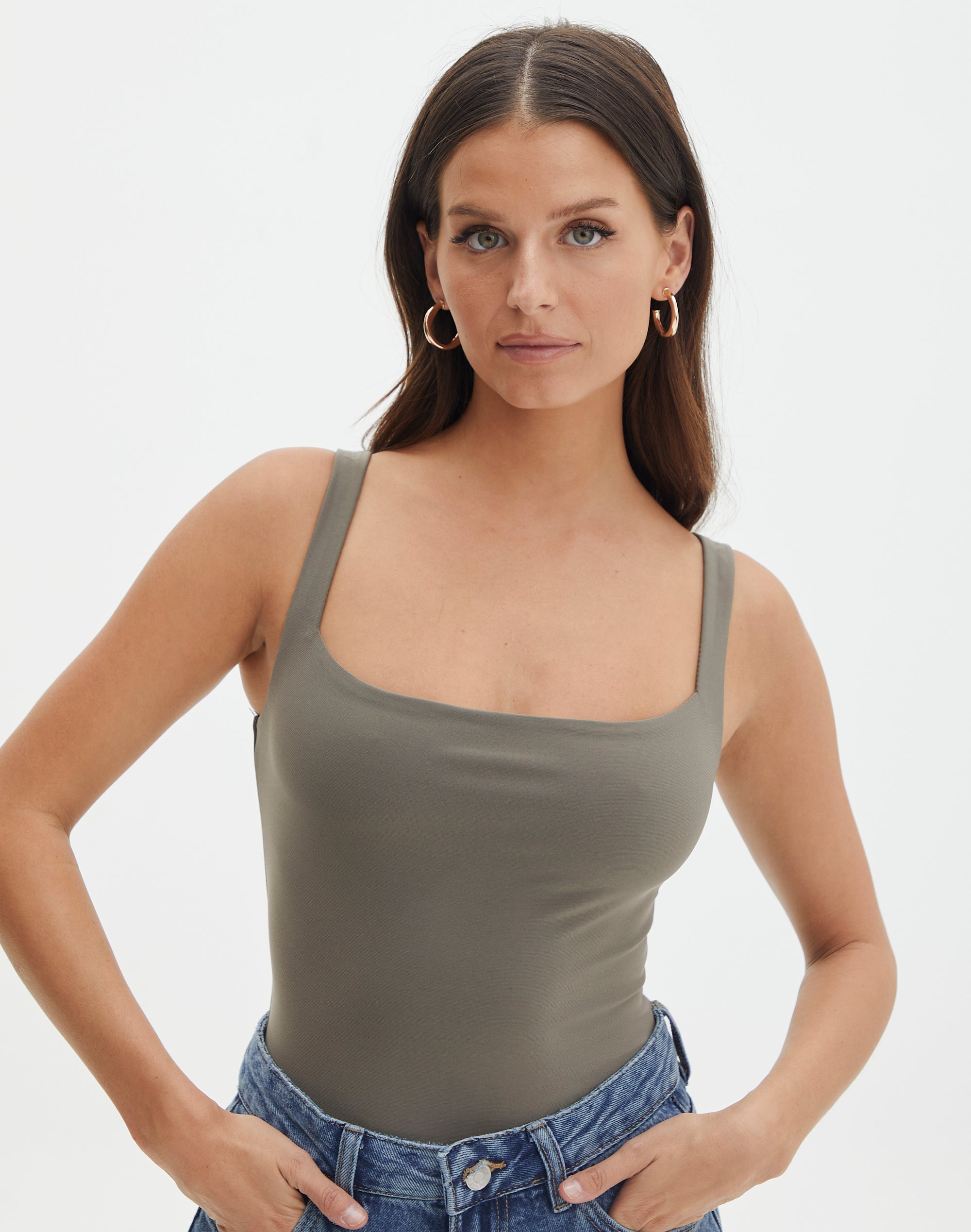 Supersoft Square Neck Bodysuit in Green | Glassons