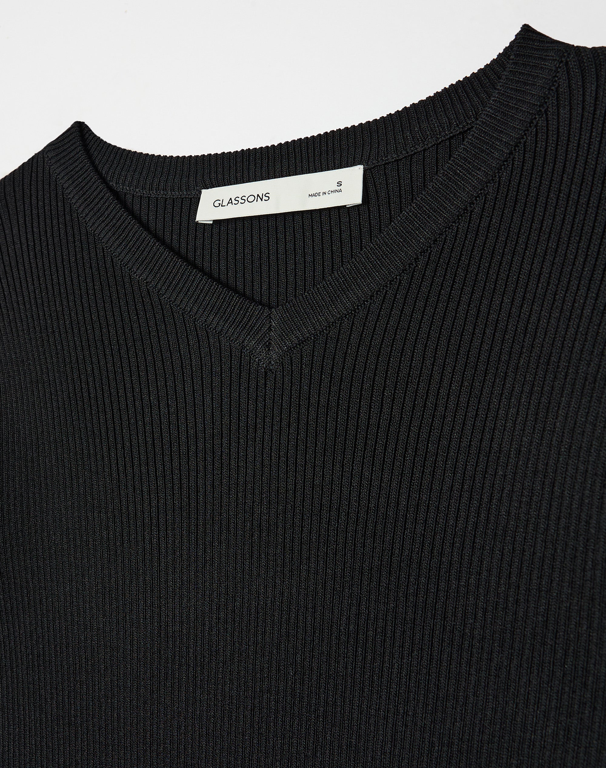 V Neck Three Quarter Sleeve Knit Top in Black | Glassons US
