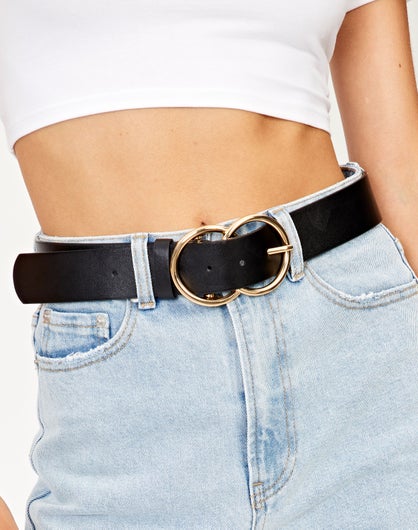 Double Ring Belt in Black/gold | Glassons