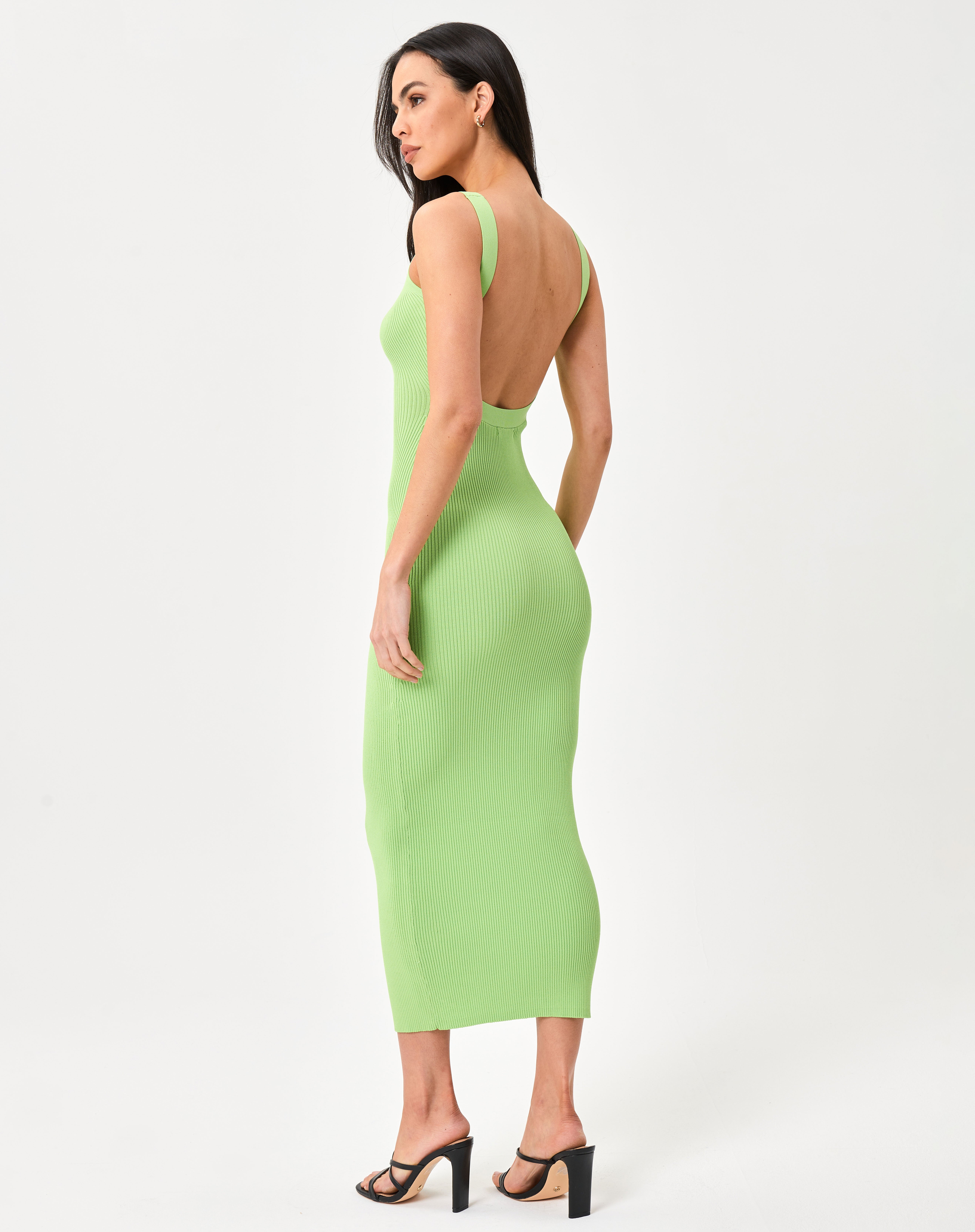 V-neck Low Back Knit Midi Dress in 