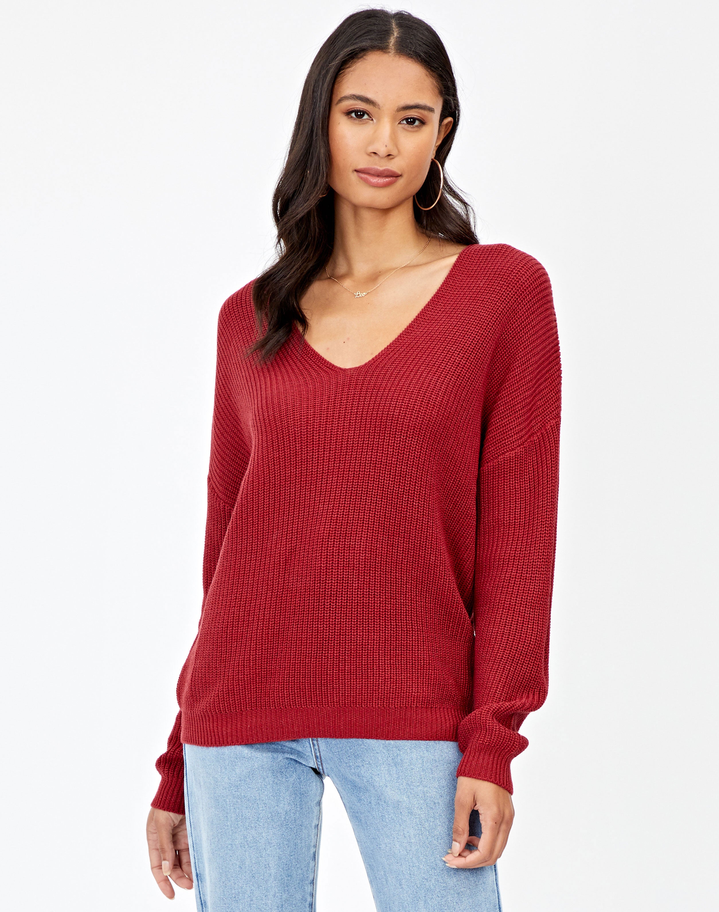 v neck cable jumper