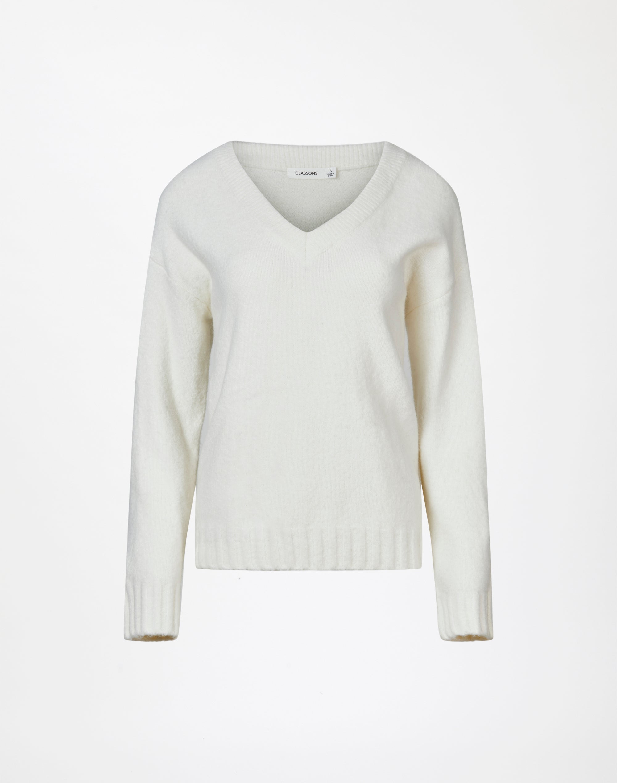 Recycled Knit V Neck Jumper in White | Glassons