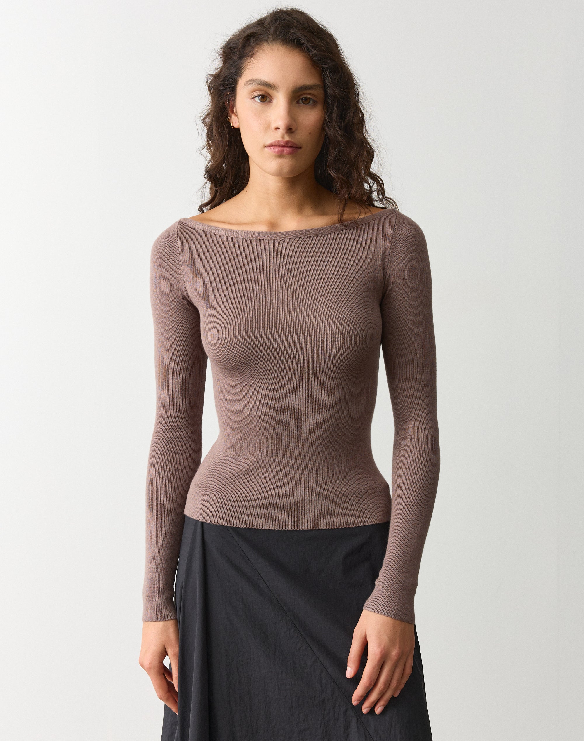 Boat Neck Knit Long Sleeve Top in Moody Plum | Glassons US