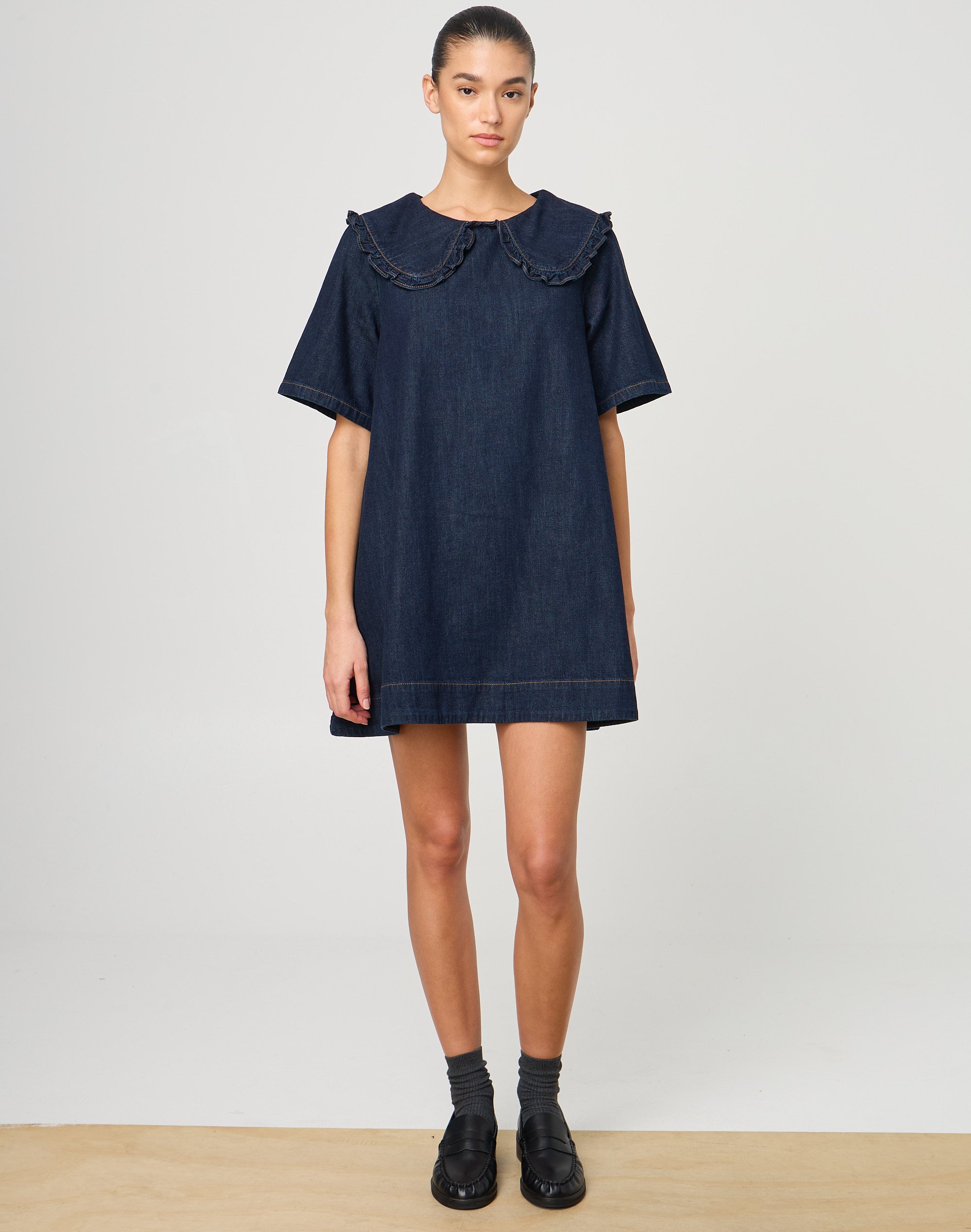 Collared Denim Mini Dress in Indigo Jones | Glassons