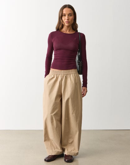 Elastic Waist Barrel Leg Pant