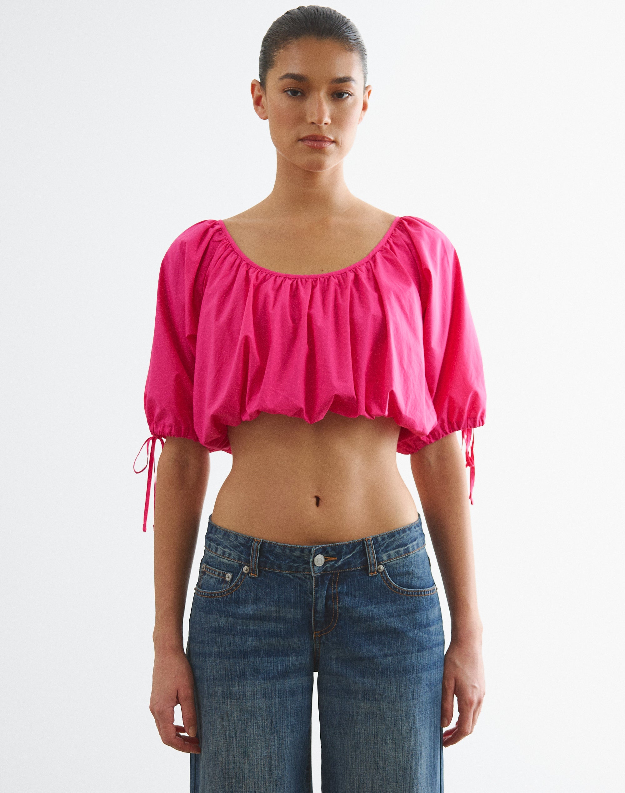 Balloon Hem Short Sleeve Blouse in Pink Paradise | Glassons US