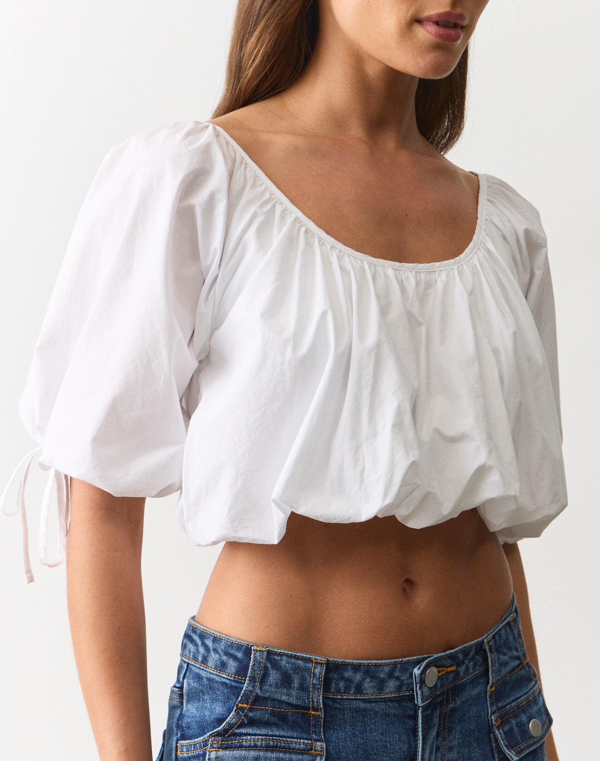 Balloon Hem Short Sleeve Blouse in White | Glassons AU